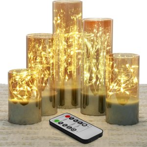 Velas sin llama de cristal dorado con tira de luces remotas, juego de velas LED delgadas parpadeantes con batería de 2 pulgadas de alto, 3 pulgadas, Velas sin llama de cristal dorado con tira de luces remotas, juego de velas LED delgadas parpadeantes con batería de 2 pulgadas de alto, 3 pulgadas,