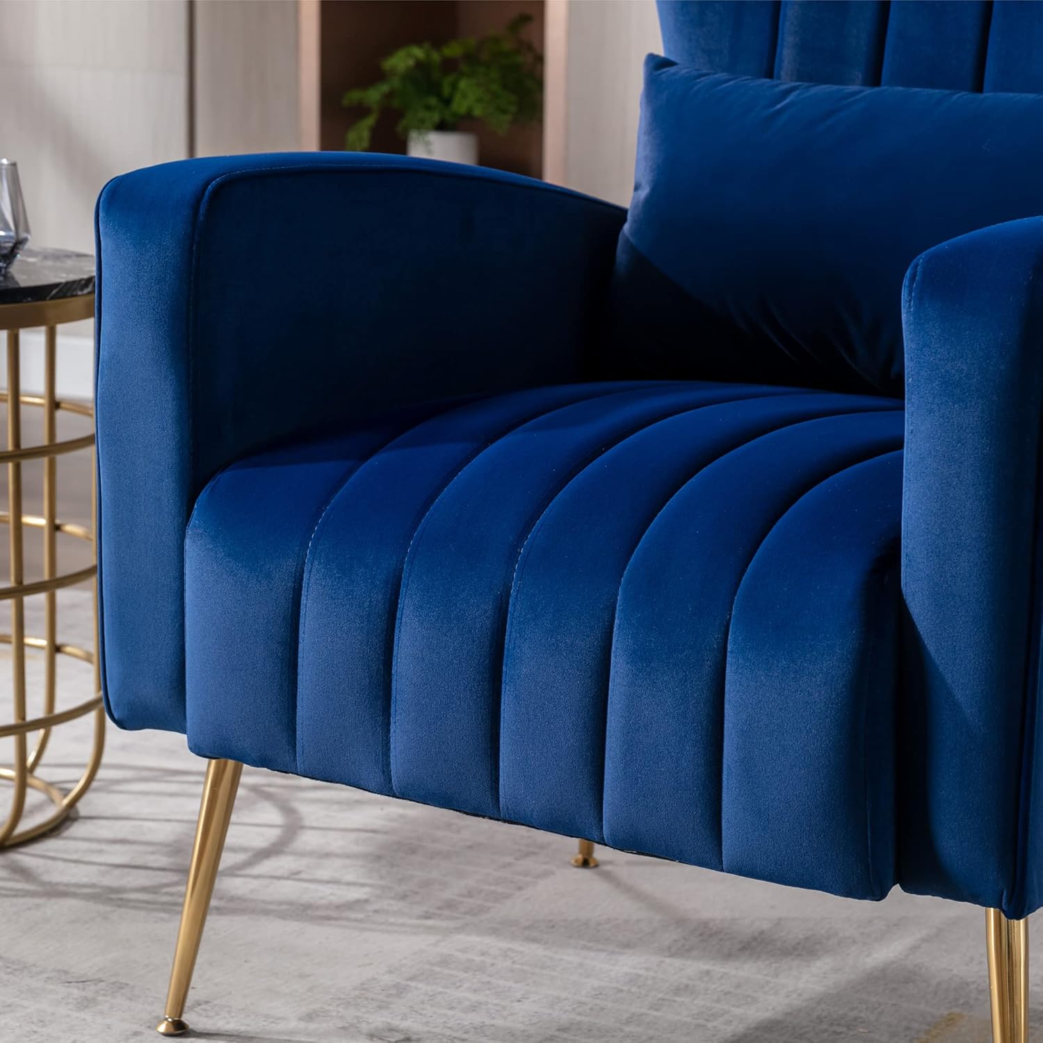 chairus Wingback – Silla decorativa de terciopelo, sillón moderno para sala de estar, cómodo sofá individual tapizado para dormitorio, sala de