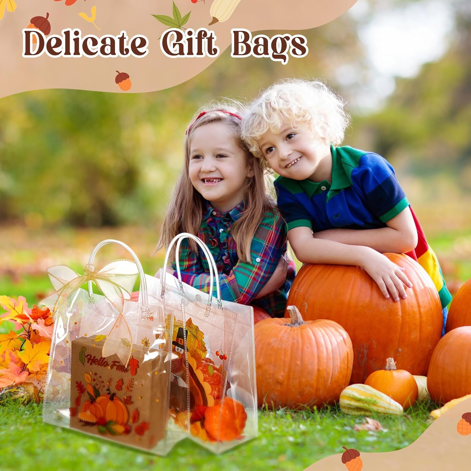 24 bolsas de regalo transparentes de Acción de Gracias con asas, bolsas de regalo de Acción de Gracias, bolsas de regalo de otoño, bolsas de regalo