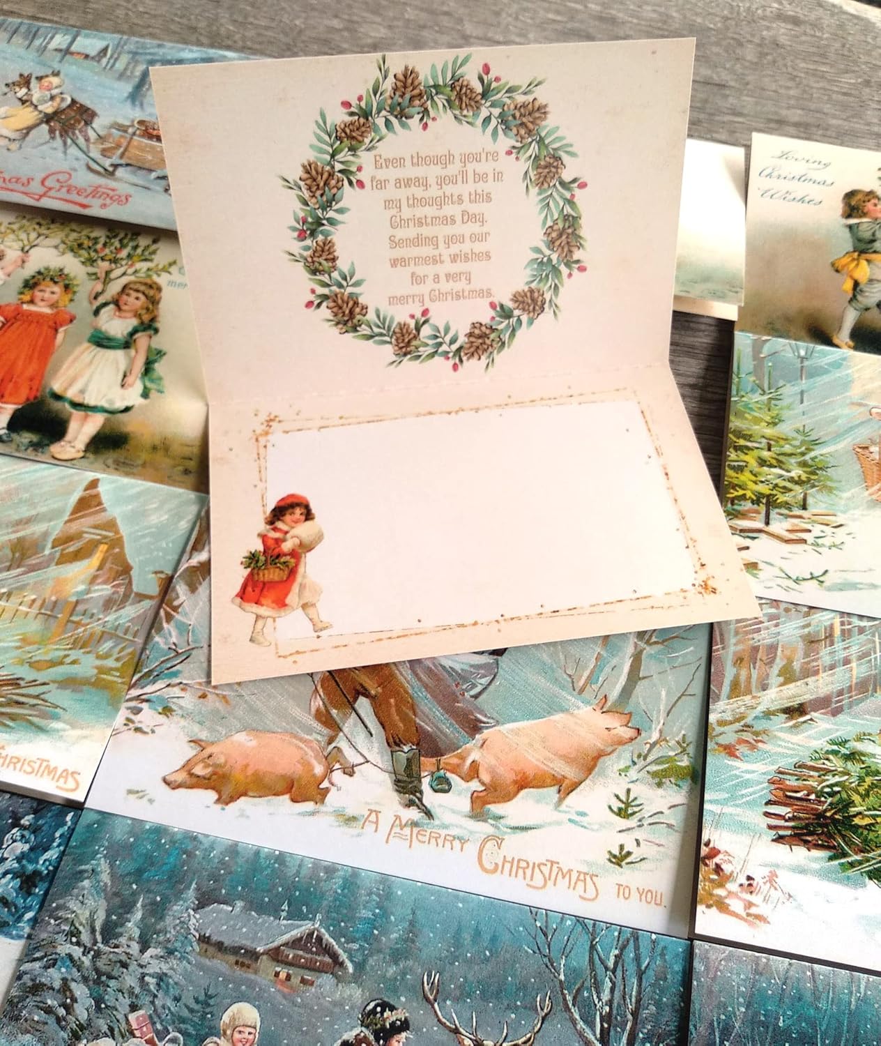 PIXILUV White Christmas (paquete de 12) tarjetas de notas pequeñas tarjetas de felicitación # escenas de Navidad frías invernales  postales de