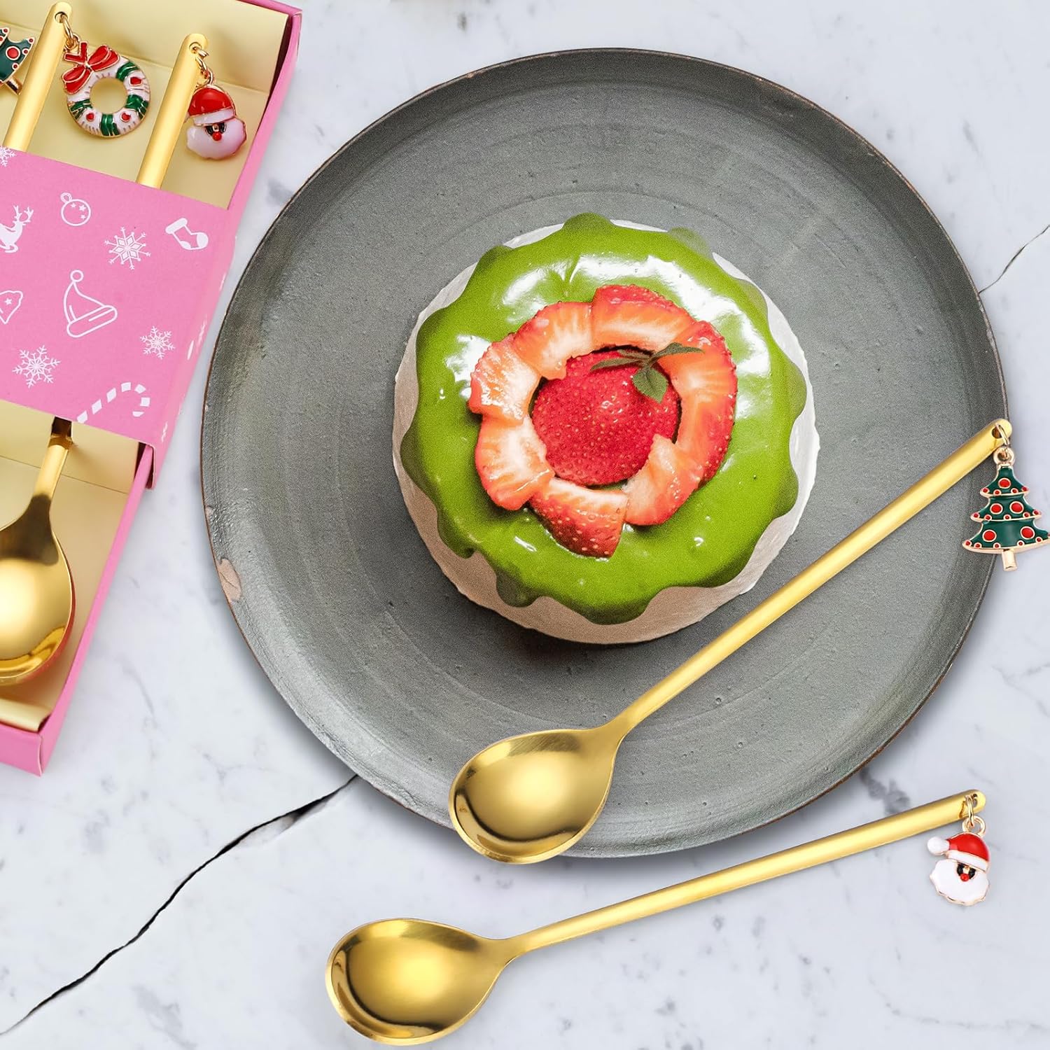 Cucharas de café doradas de acero inoxidable para Navidad, regalo de Navidad para decoraciones festivas, juego de 6 para revolver el té y utensilios