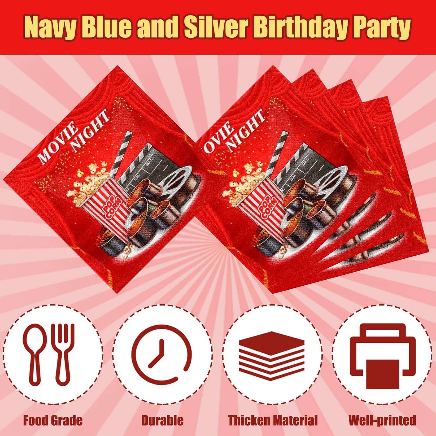 240 platos y servilletas para fiesta de noche de película, suministros para fiesta, decoración de fiesta de noche de película, suministros para
