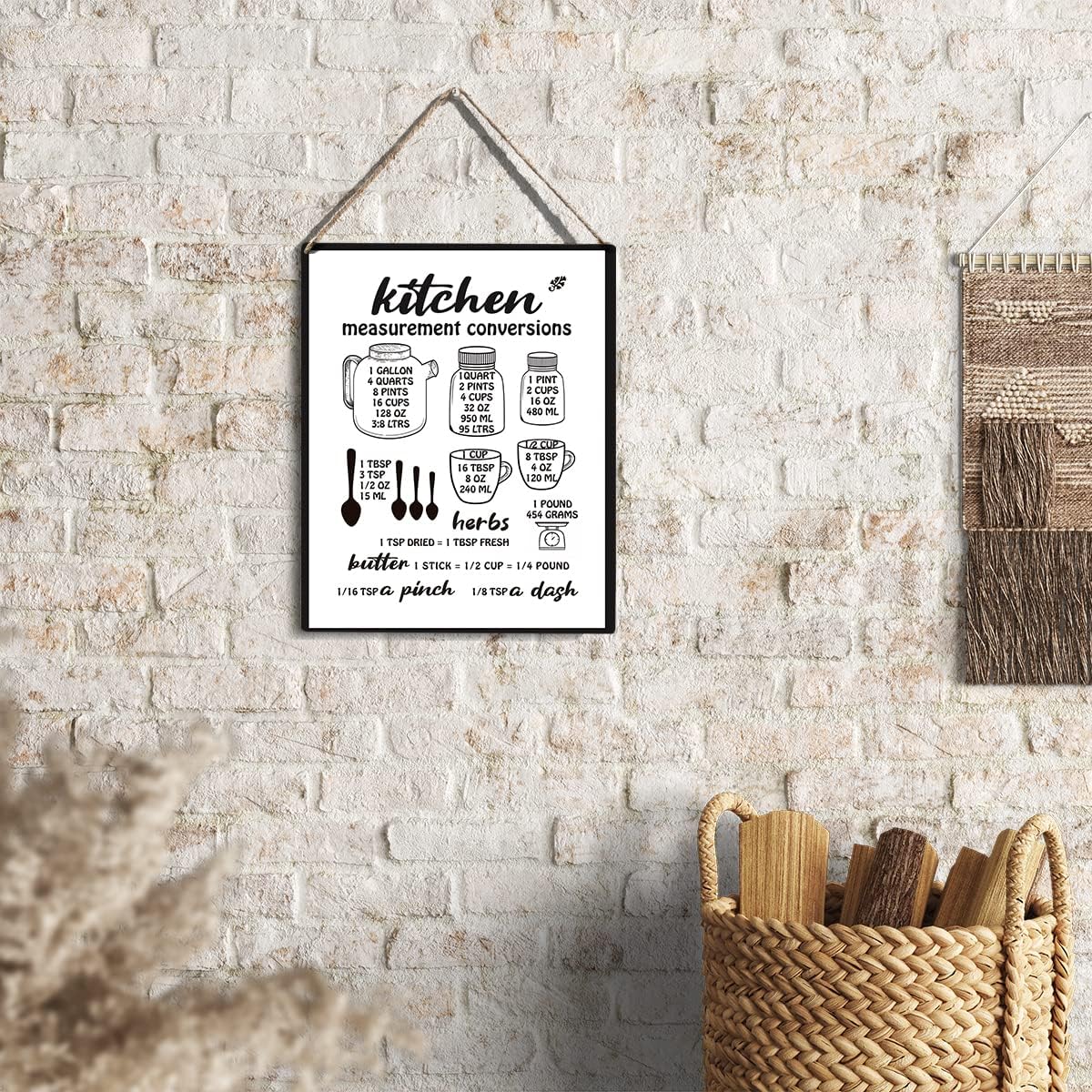 Xiolcxdr Divertido letrero de cocina, decoración de medición de cocina, conversiones, placa de madera para colgar en la pared, carteles para colgar