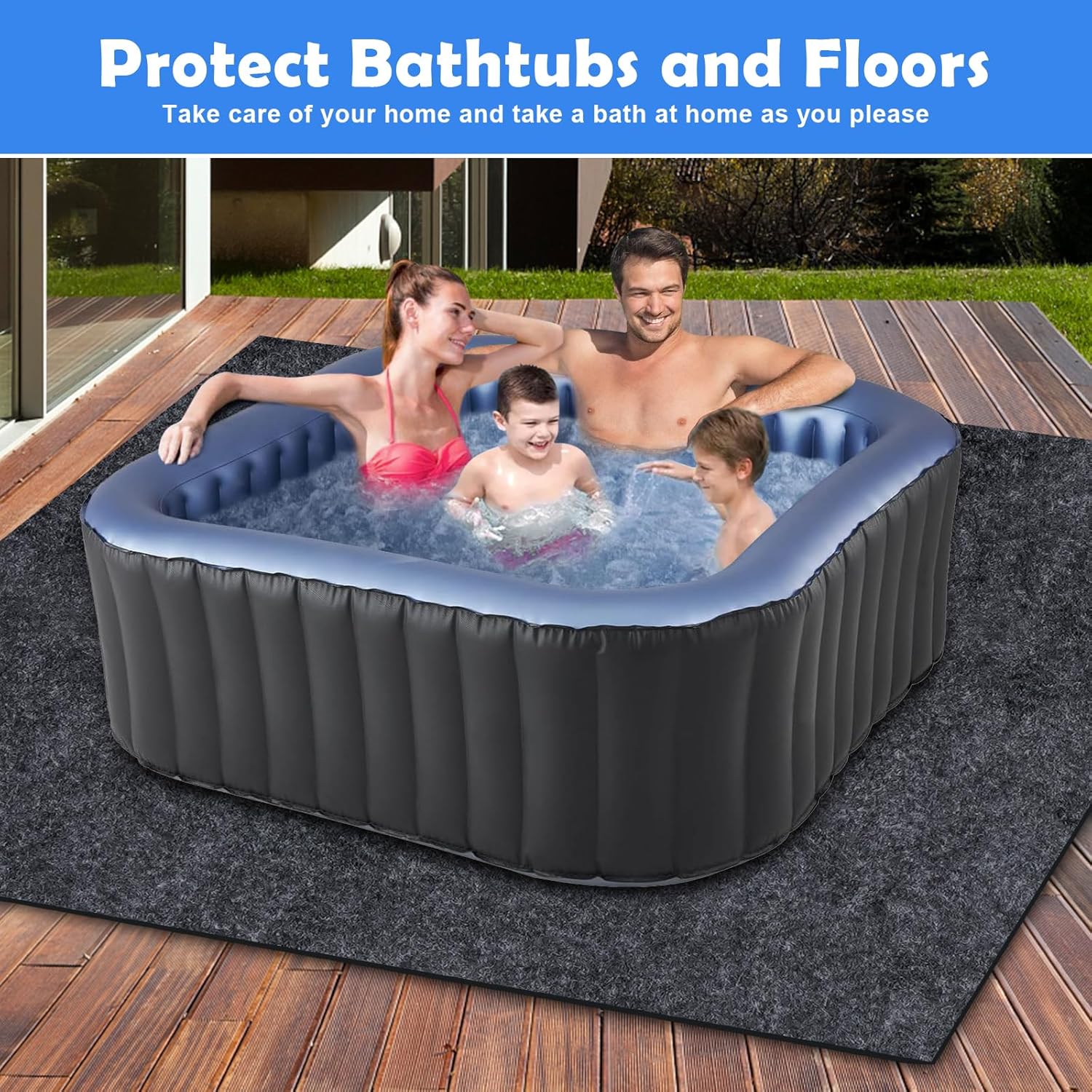 Tapete inflable extra grande para bañera de hidromasaje de 100 x 100 pulgadas, respaldo antideslizante impermeable, protector absorbente para suelo