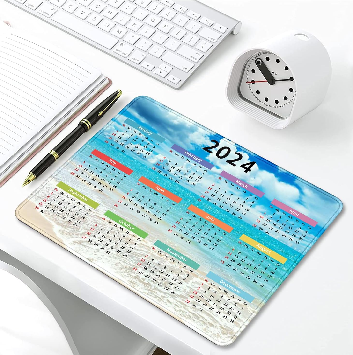 Alfombrilla de mouse con calendario 2024, alfombrilla de mouse con costura de juego, accesorios de computadora, alfombrilla de mouse de oficina,