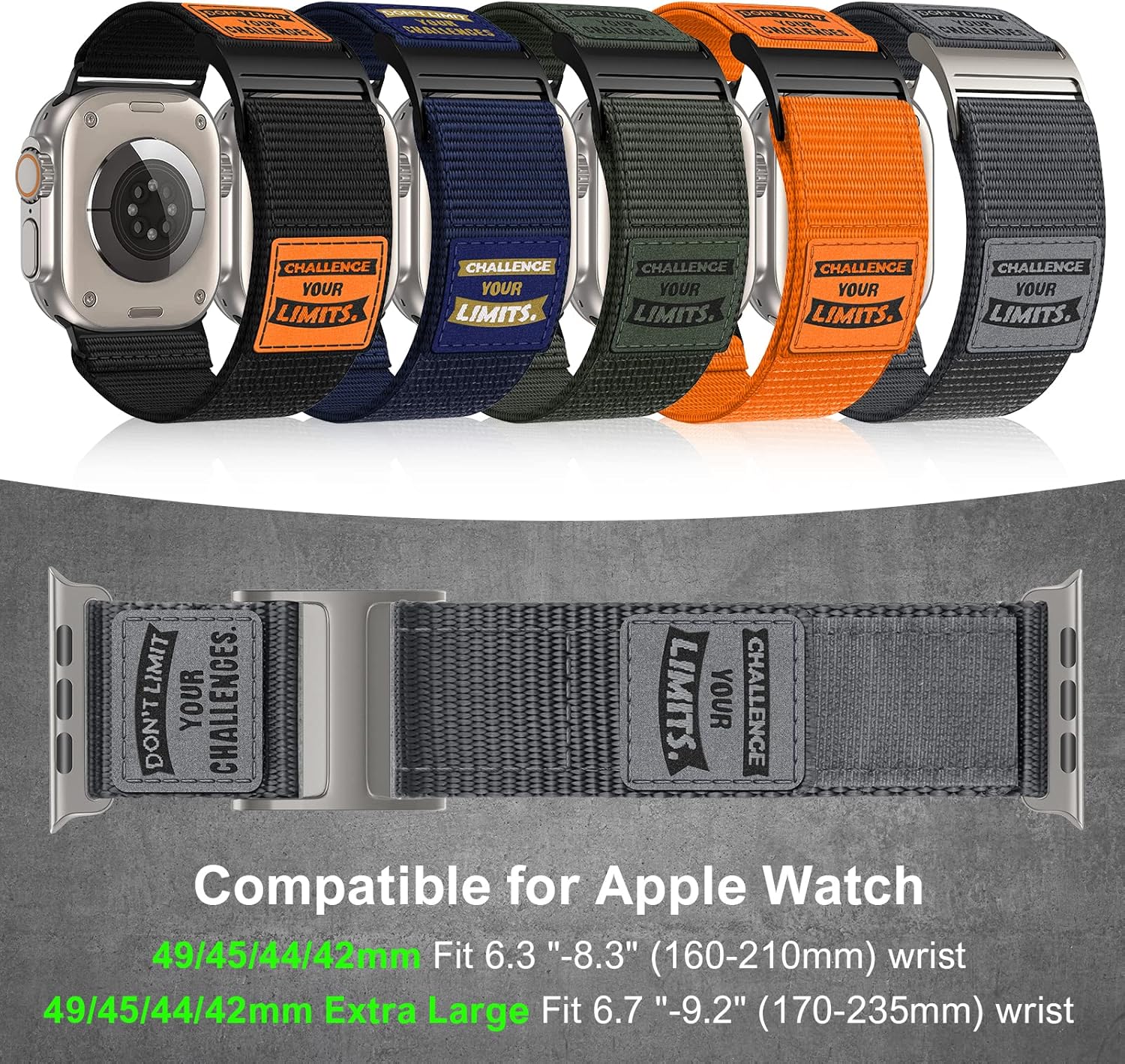 Correa de nailon resistente compatible con Apple Watch Band de 1.929 in, 1.772 in, 1.732 in, 1.654 in, correa de repuesto suave con bucle deportivo