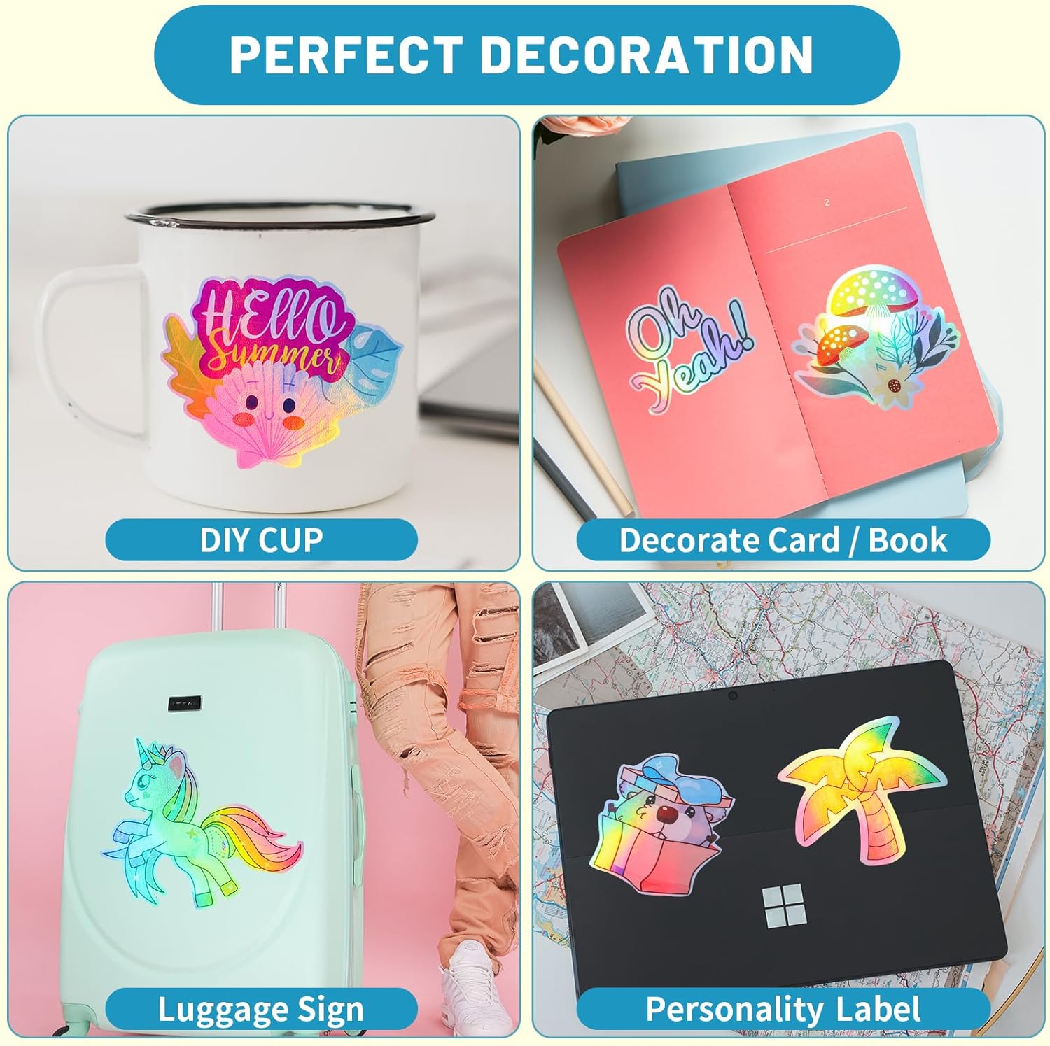 GIRAFVINYL Papel adhesivo holográfico imprimible para impresora de inyección de tinta, hojas de vinilo autoadhesivas holográficas de arcoíris