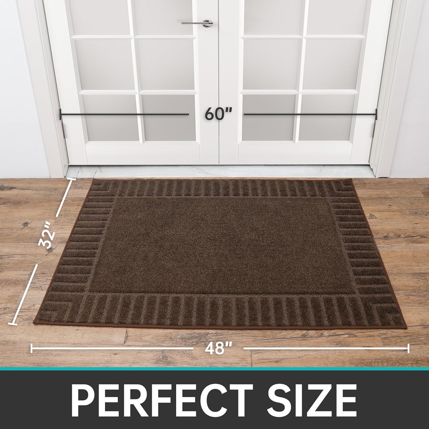 BEQHAUSE Door-Mat – Tapete antideslizante para puerta principal, de perfil bajo, resistente a la suciedad, lavable, absorbente, color marrón, 32 x