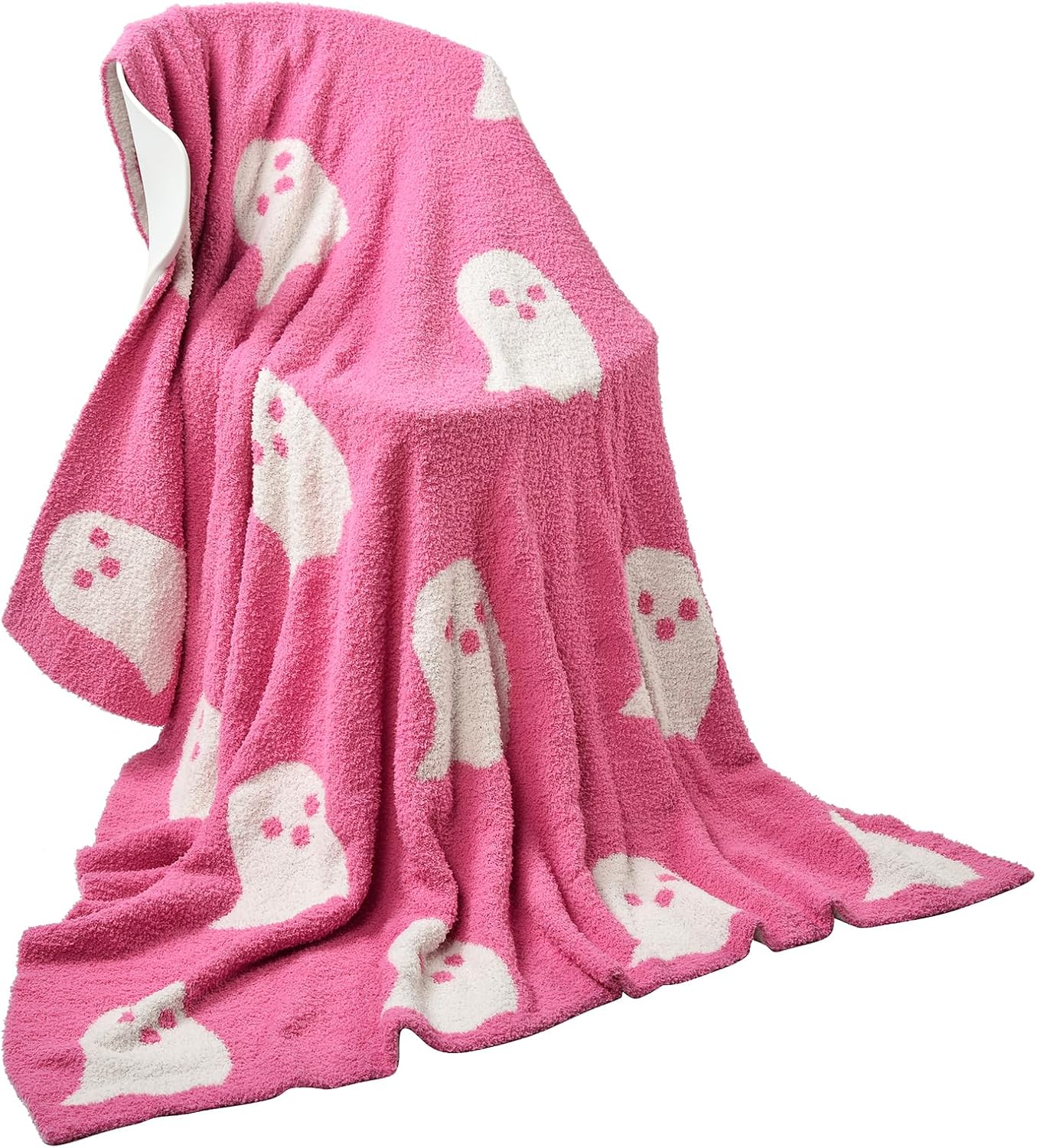 HCMAX Manta de fantasma rosa de Halloween 2023, manta reversible para niñas, mujeres y niños, súper suave, manta rosa con lindo fantasma para todas