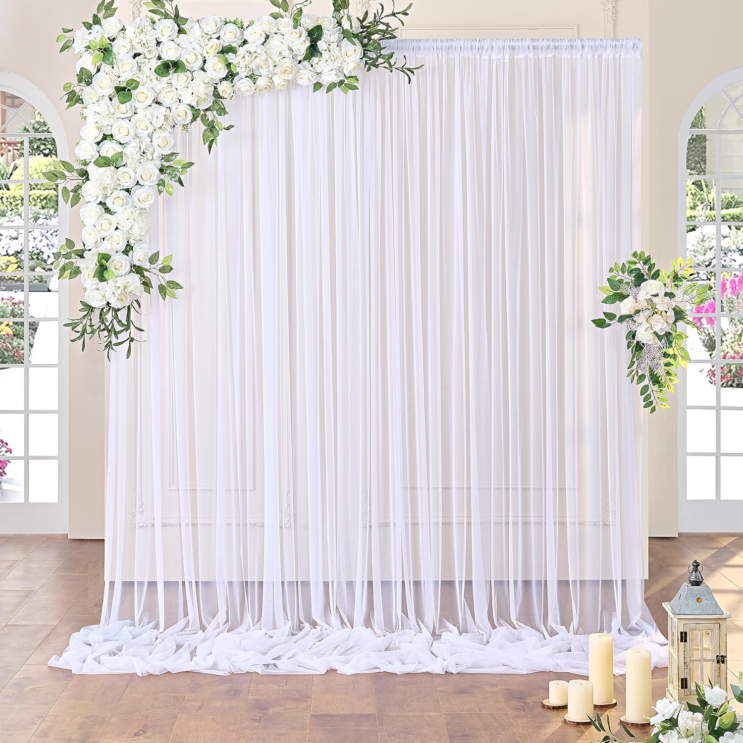 Cortinas de fondo blancas transparentes para bodas, elegantes cortinas de telón de fondo para baby shower, fiestas de 10 x 8 pies