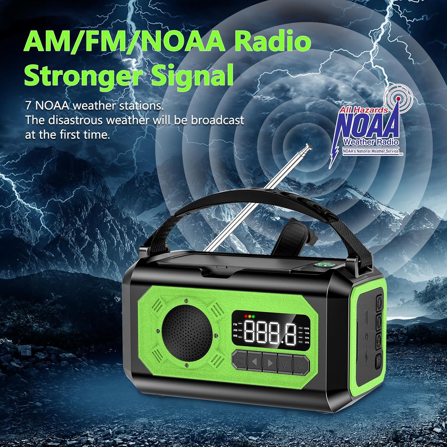 Radio meteorológica más reciente de 2023, radio meteorológica AMFMNOAA, radio meteorológica de emergencia, radio solar multifunción, 2 paneles