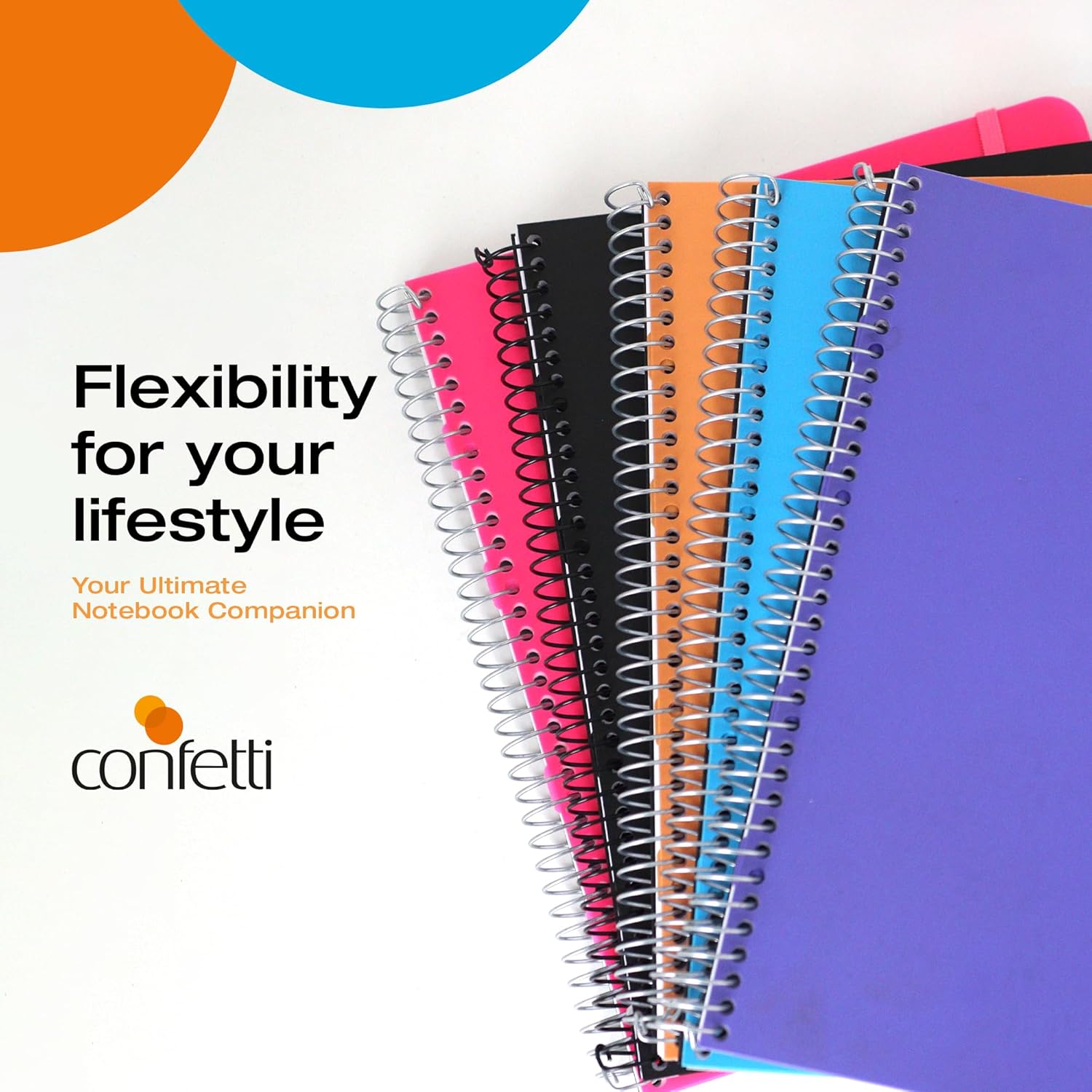 Confetti Cuaderno de espiral perforado con agujeros, 4 divisores extraíbles, cubierta a prueba de derrames, banda elástica de cierre, bolsillo de