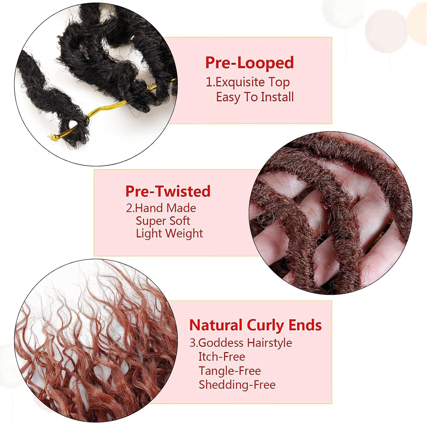 Rastas sintéticas de ganchillo de 24 pulgadas, trenzas de ganchillo onduladas, con extremos rizados, extensiones de cabello sintético trenzado (24