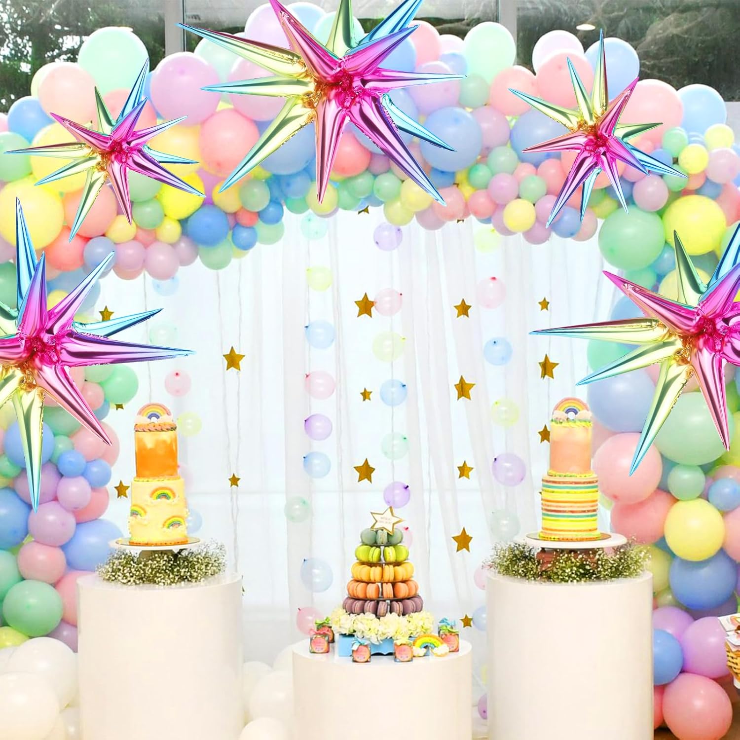 Cadeya 8 globos de estrella, enormes globos de papel de aluminio de estrella de explosión de colores degradados para cumpleaños, baby shower, fiesta