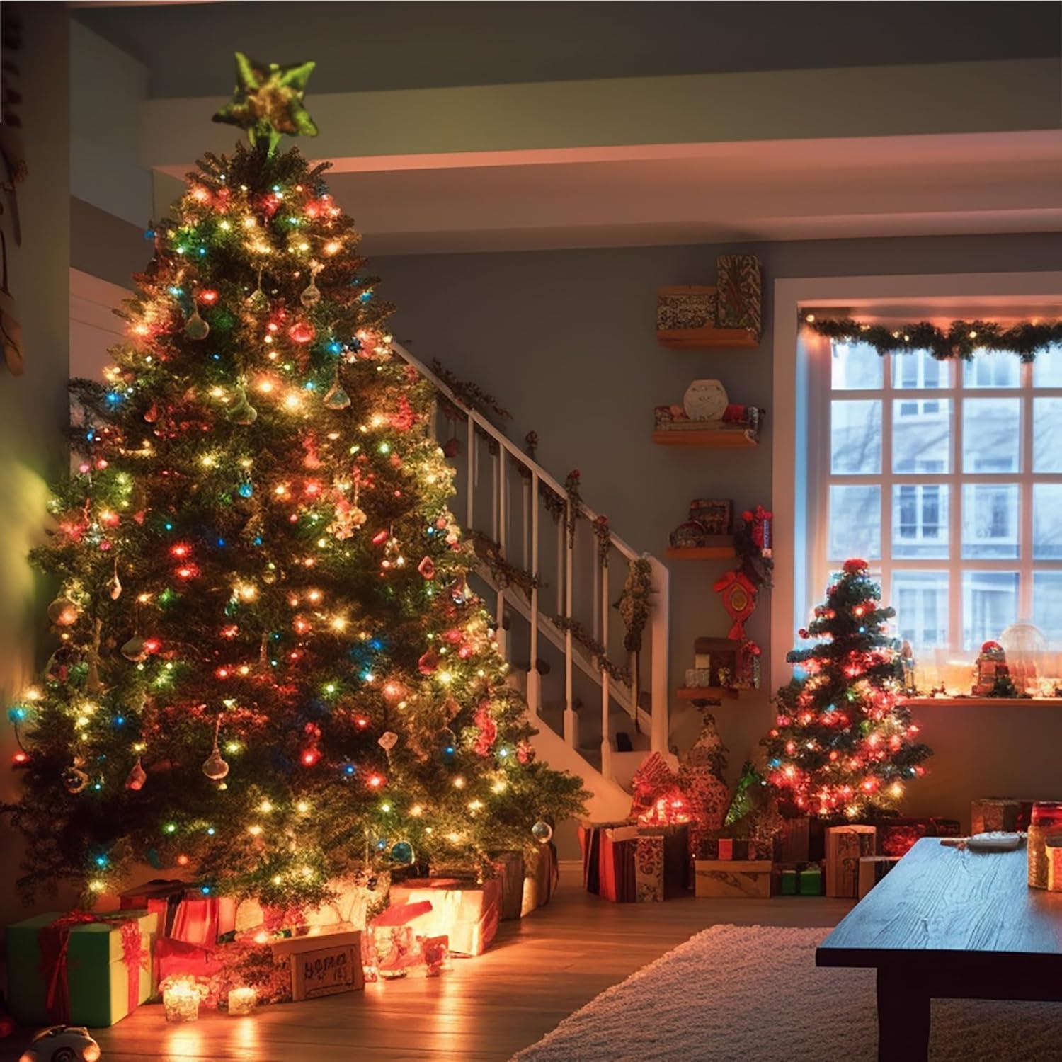 Dazzle Bright Guirnalda de luces LED de Navidad de 164 pies, 500 luces LED de alambre verde impermeable con 8 modos, decoraciones de Navidad al aire