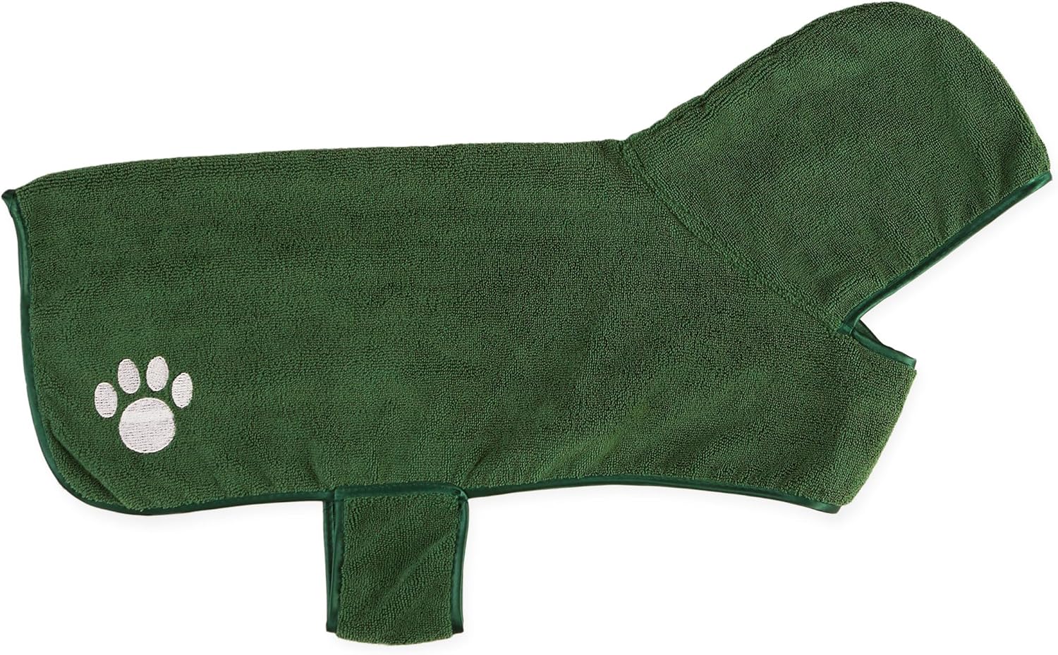 Bone Dry Pet Robe Collection – Bata de baño de microfibra absorbente bordada con cierre ajustable, para perros y gatos, talla L, color verde cazador