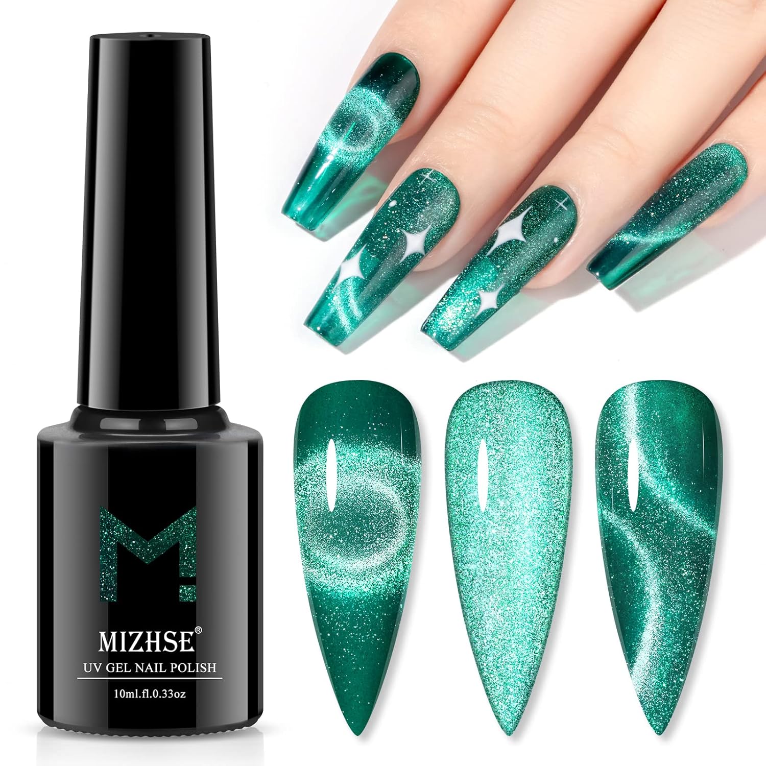 MIZSHE – Esmalte de uñas de gel con imán de ojo de gato, 0.3 onzas líquidas, kit de manicura universal para licuados magnéticos con purpurina Aurora