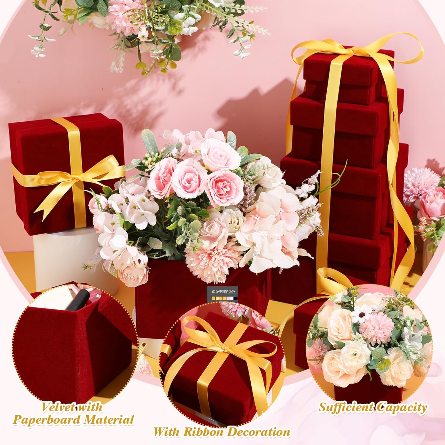 Fulmoon 8 cajas de regalo anidables con tapas, caja de regalo de terciopelo de 4 tamaños, cajas de regalo cuadradas para envolver San Valentín,