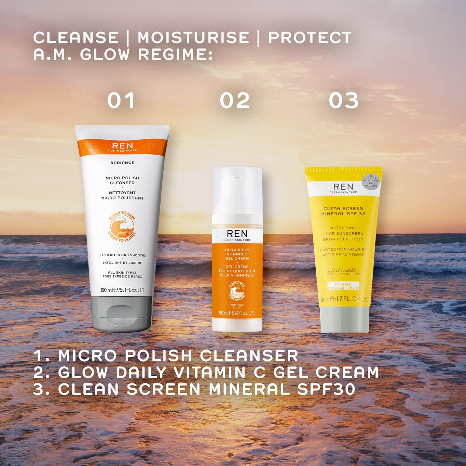 REN Clean Skincare – Limpiador micro polaco – Jabón facial exfoliante para pieles sensibles con AHAs y micro cuentas ámbar, libre de crueldad animal