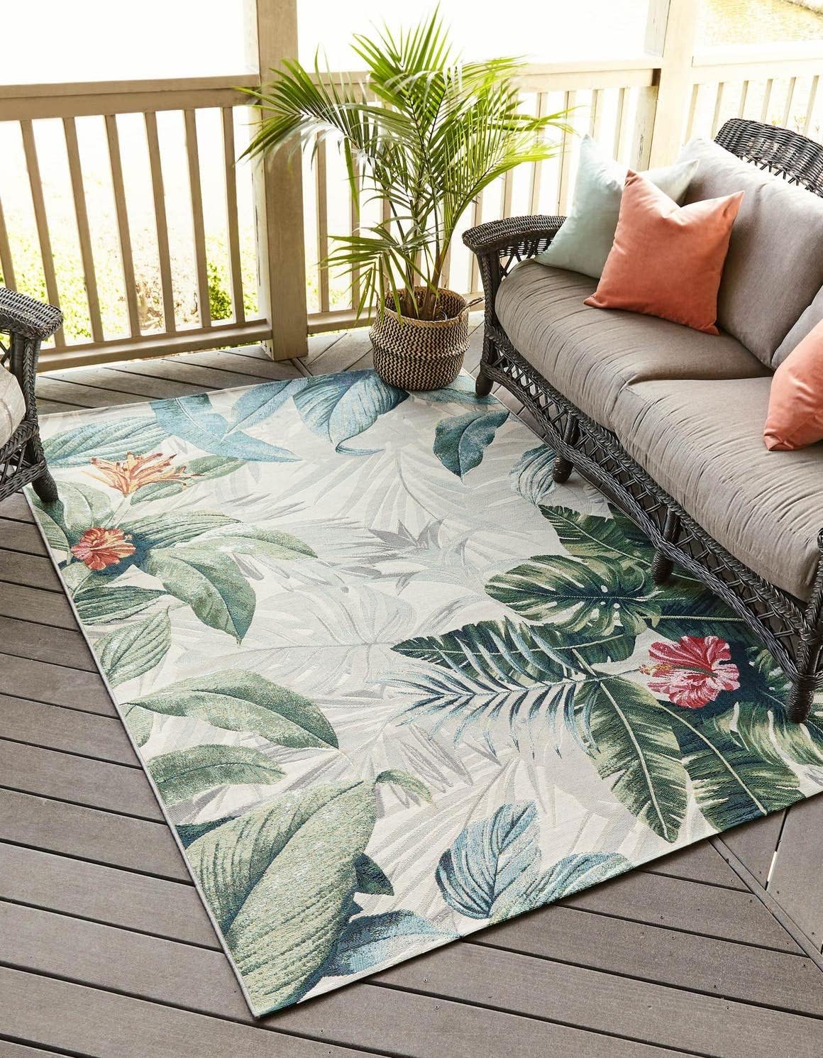 Unique Loom Outdoor Botanical Collection – Alfombra rectangular de 6 pies 1 pulgada x 9 pies, multicolor y gris
