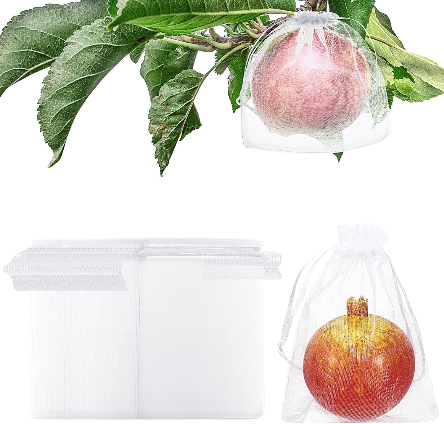 100 bolsas de protección de frutas, bolsas de red de frutas para árboles frutales, cubierta de jardín frutal, bolsa de malla de 5 x 7 pulgadas con
