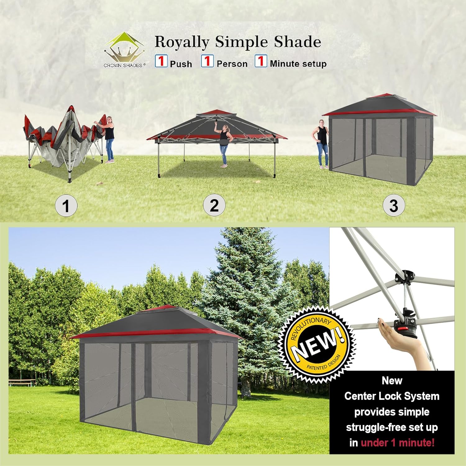 CROWN SHADES Gazebo desplegable para exteriores de 11 x 11 pulgadas, kioscos de patio de 10 x 10 pulgadas, bloqueo central patentado, instalación