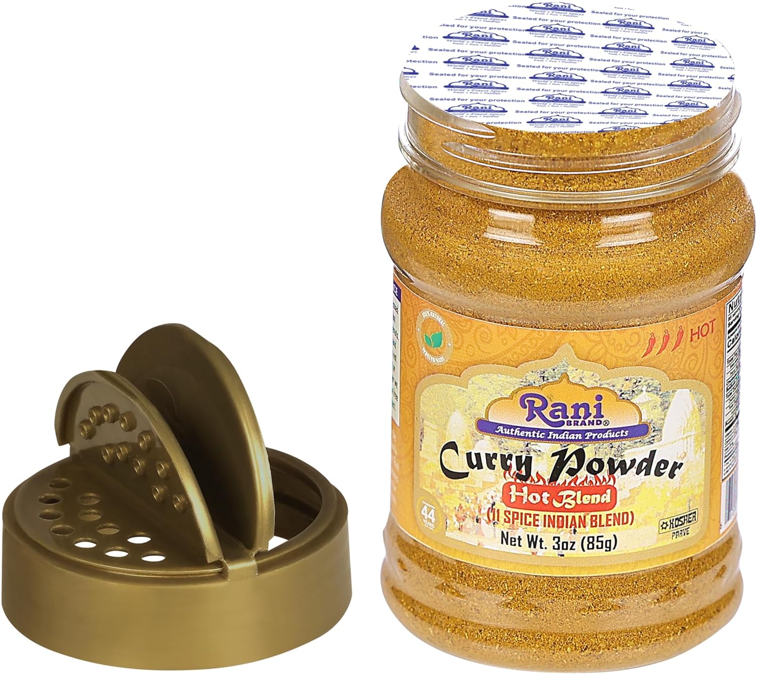Rani Curry en polvo caliente (mezcla india auténtica de 11 especias) Tarro PET de 3 onzas (3.00oz)  Todo natural  Sin sal  Vegano  Sin colores  Apto
