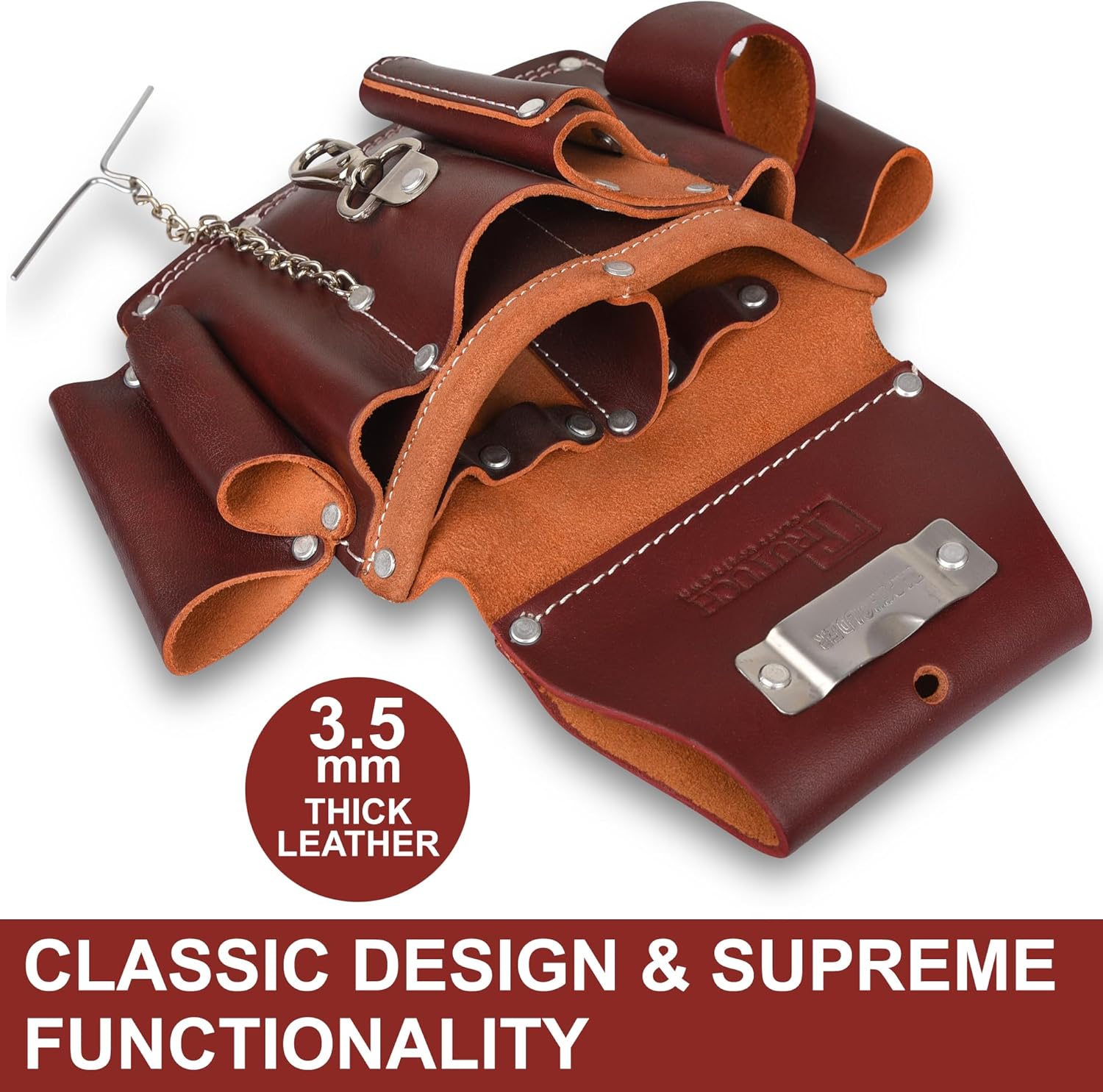 Bolsa de herramientas de electricista de cuero de grano granate, bolsa de herramientas eléctricas de carpintero  Bolsa de electricista para hombres