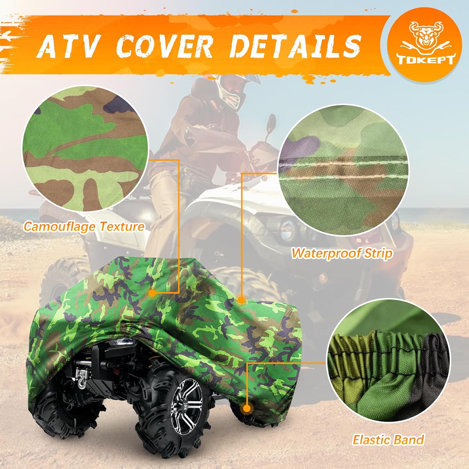 190T – Funda impermeable para cuatrimoto, ATV y ATC, color negro, 3XL, camuflaje