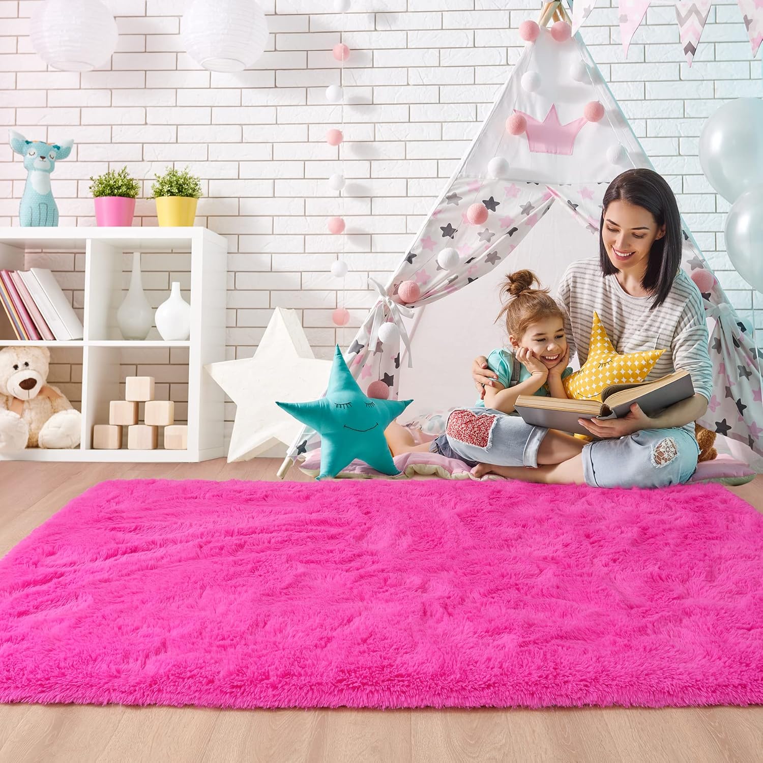 Noahas Alfombras mullidas de color rosa intenso para dormitorio, 4 x 6 pies, alfombra suave para habitación de niños, alfombras gruesas para sala de