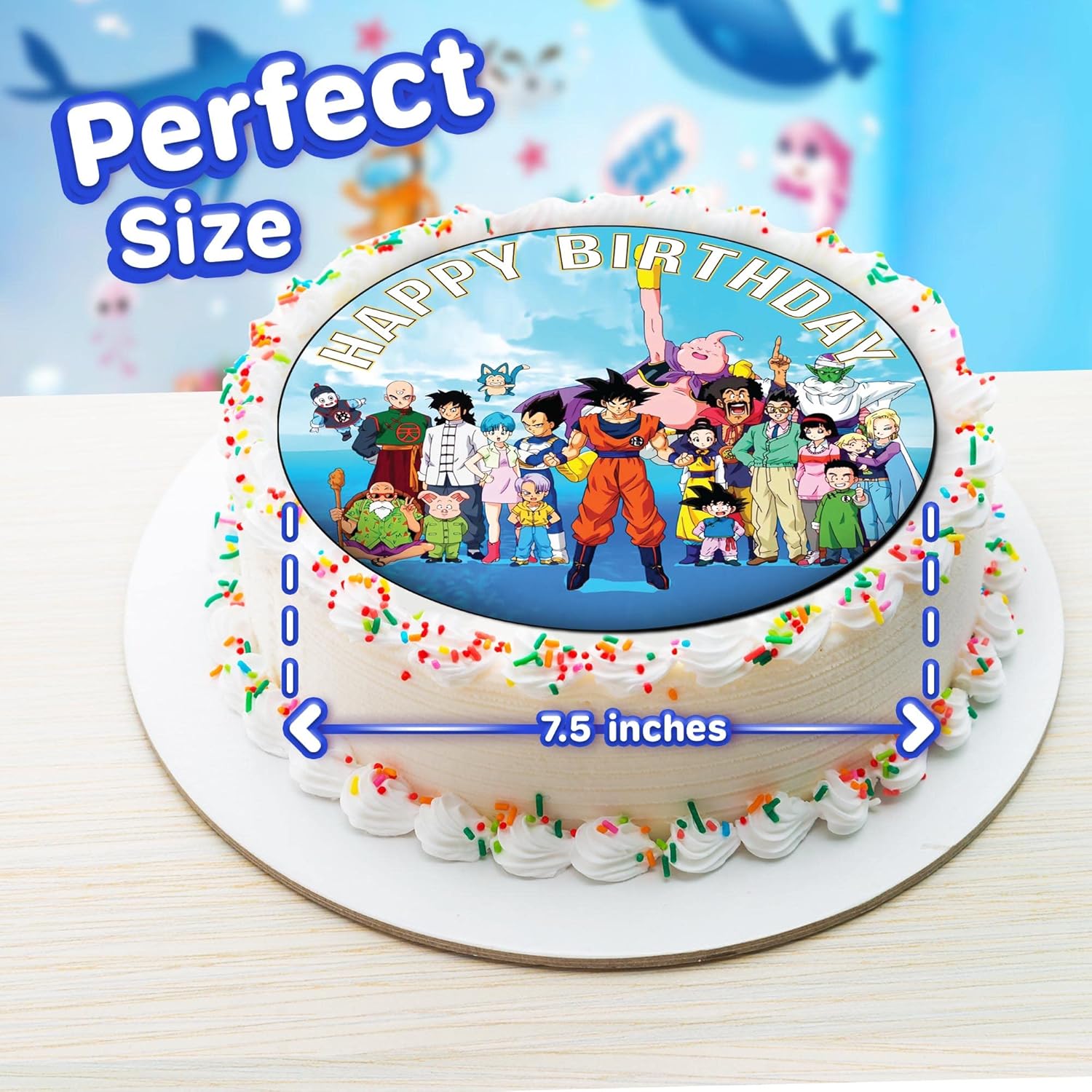Dra gonBall Z – Decoración redonda comestible para tartas de cumpleaños de 7.5 pulgadas