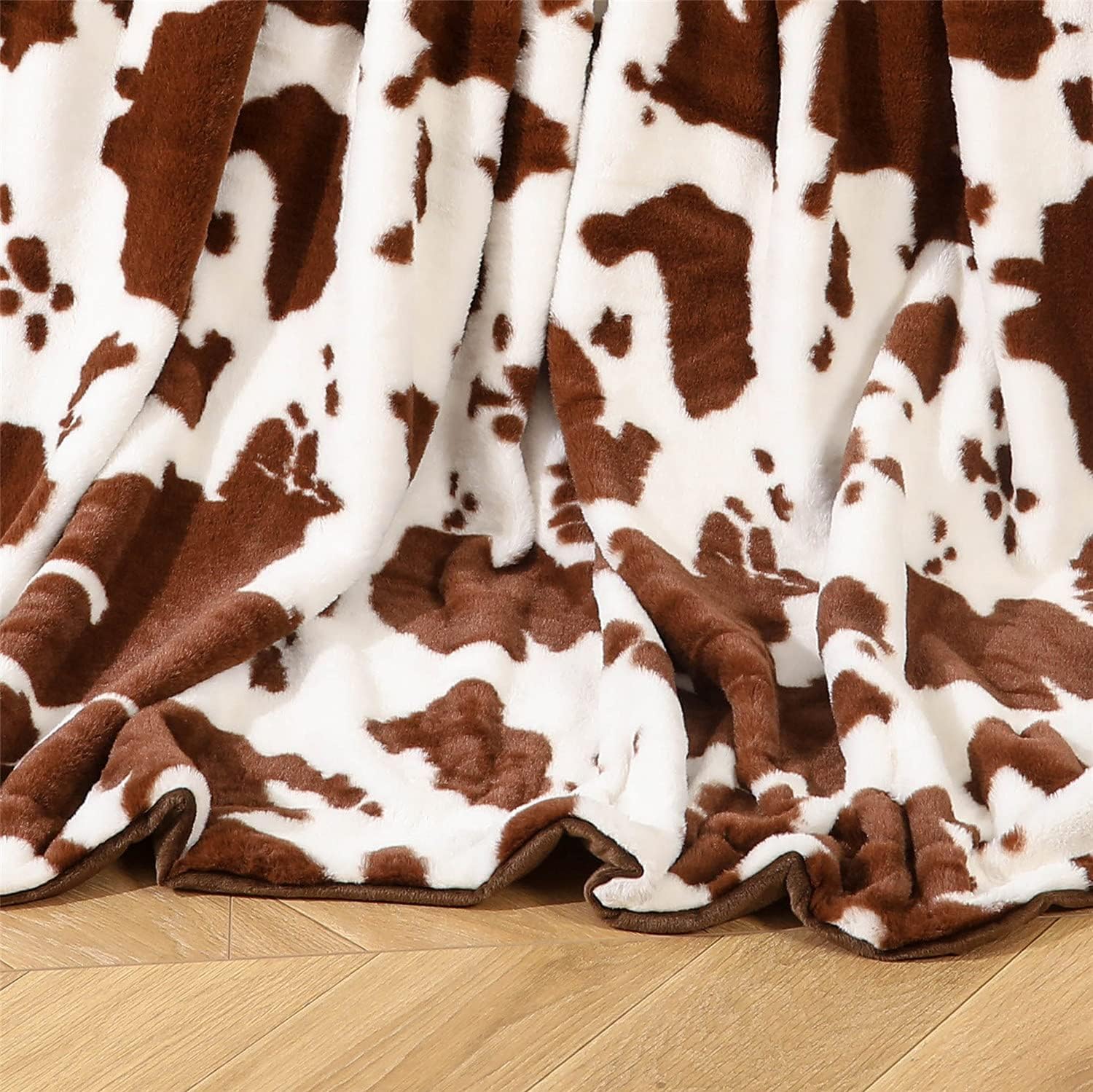 RYNGHIPY Manta con estampado de vaca para sofá o sillón, manta de franela de doble cara con diseño de animales marrón (marrón, 63 x 79 pulgadas)