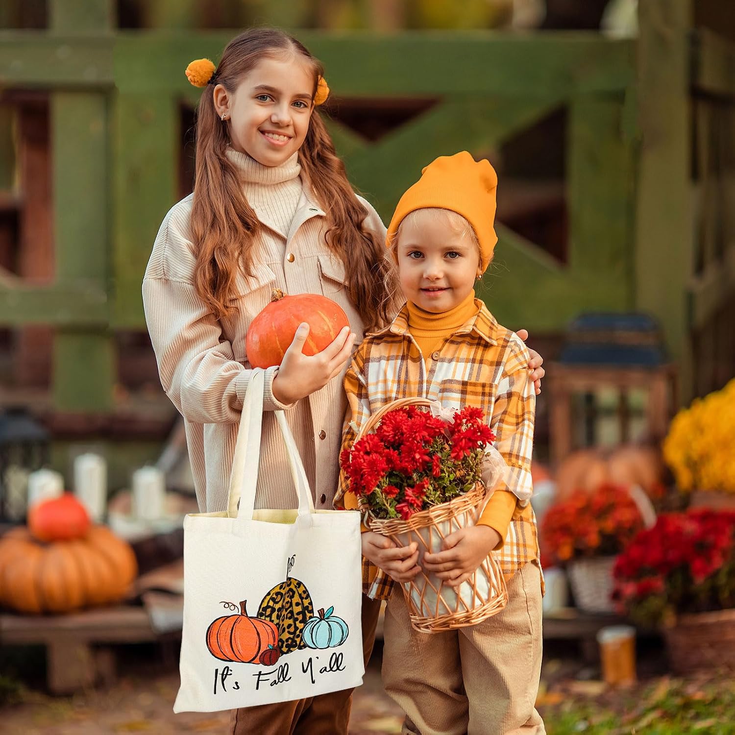 Whaline Paquete de 2 bolsas de lona de otoño, bolsas de comestibles con texto en inglés “It’s Fall Y’all”, bolsas de regalo de fiesta de otoño,