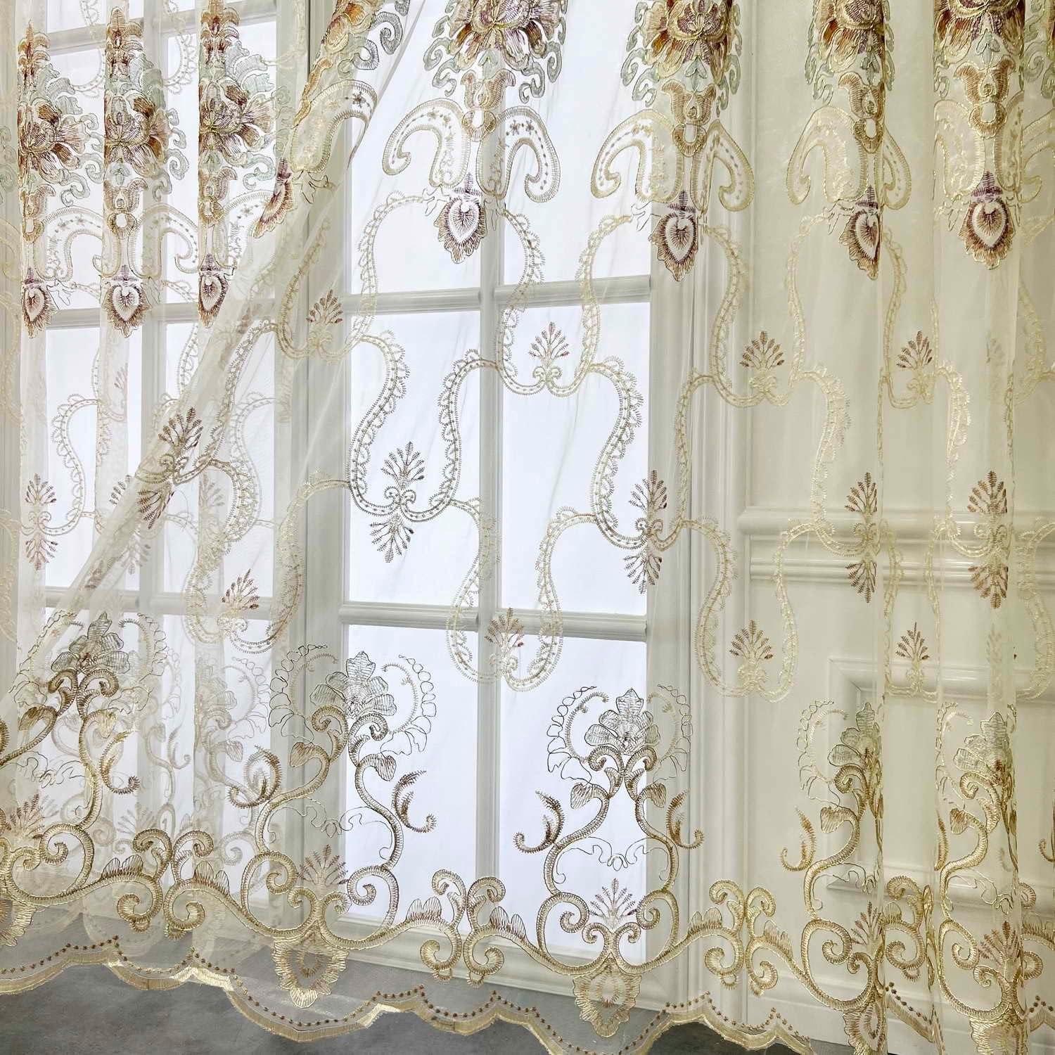 WPKIRA Cortina de gasa con diseño de flores en bordado europeo con ranura para cortinero Cortina romántica para ventana, para dormitorio o villa