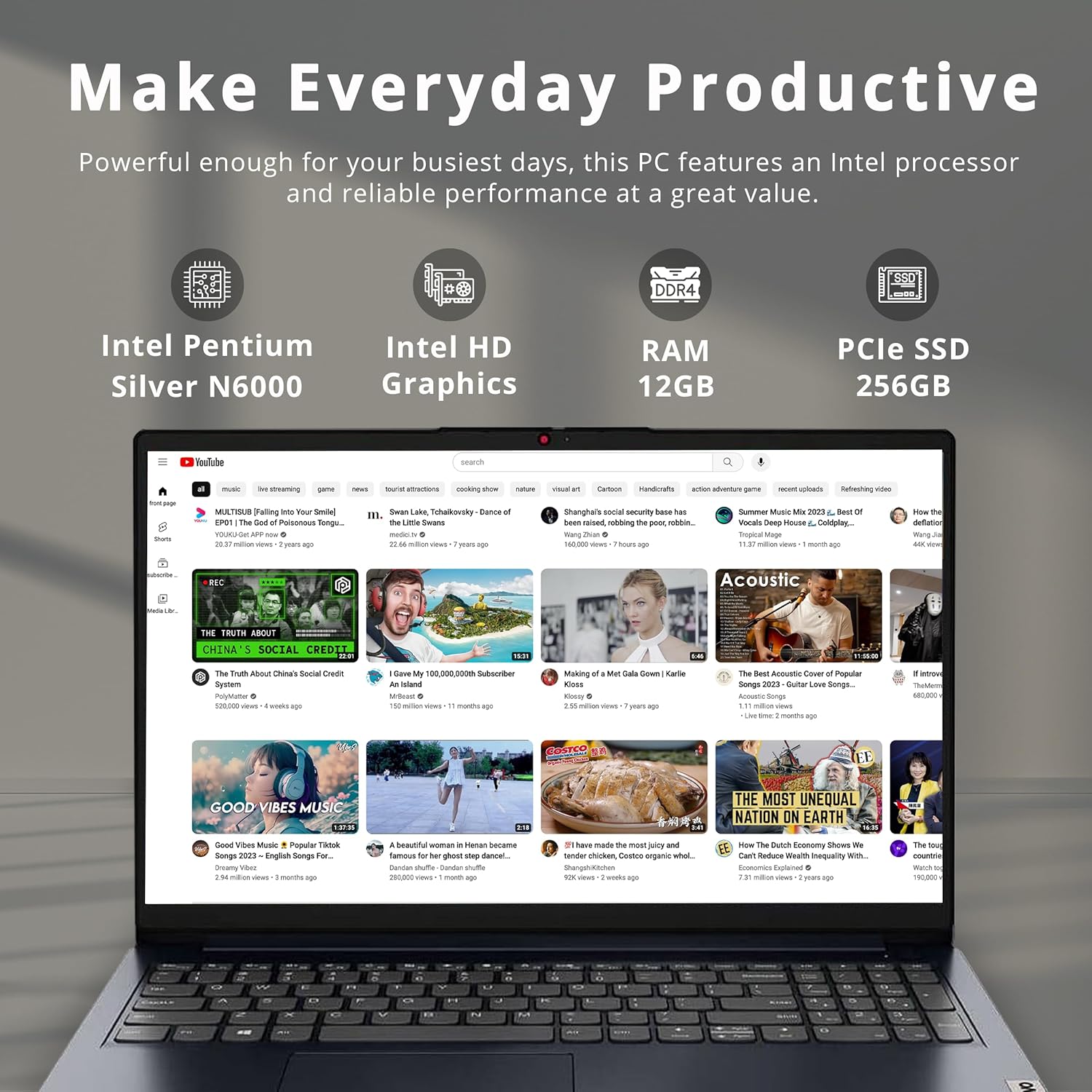 Lenovo IdeaPad Laptop FHD de 15.6 pulgadas, procesador Intel Pentium Silver N6000, 12 GB de RAM, SSD PCIe de 512 GB, cámara web HD 720P, Dolby