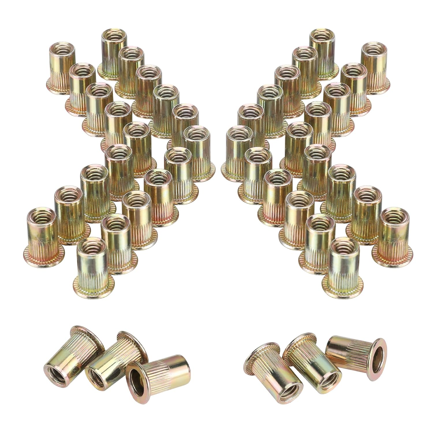 WORKPRO 150 tuercas de remache, tuerca remachable de acero al carbono chapado en zinc de 14 “-20, tuercas roscadas de cabeza plana con cuerpo