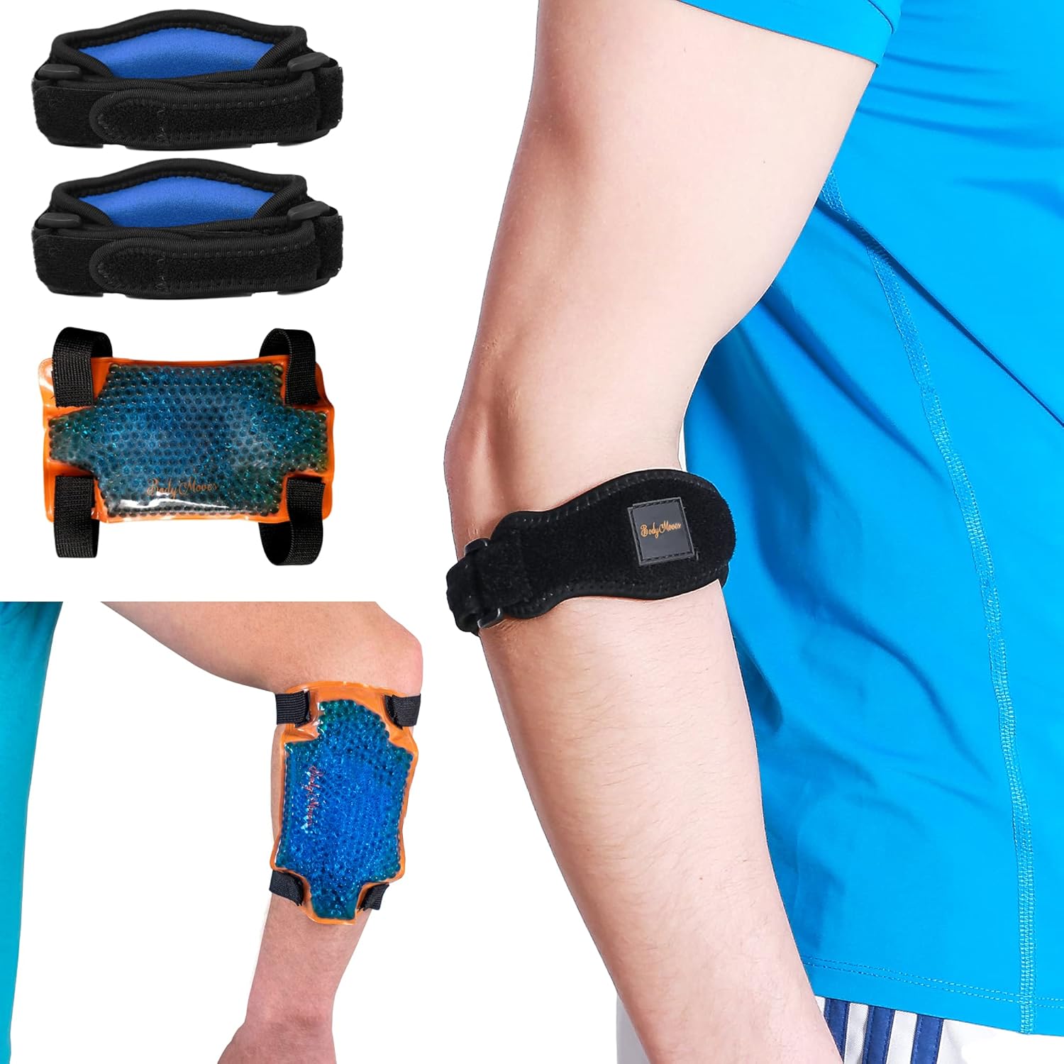 BodyMoves Codera de tenis (2 piezas) más bolsa de hielo caliente y frío, equipo de apoyo para deportes uso diario para reducir el dolor en las