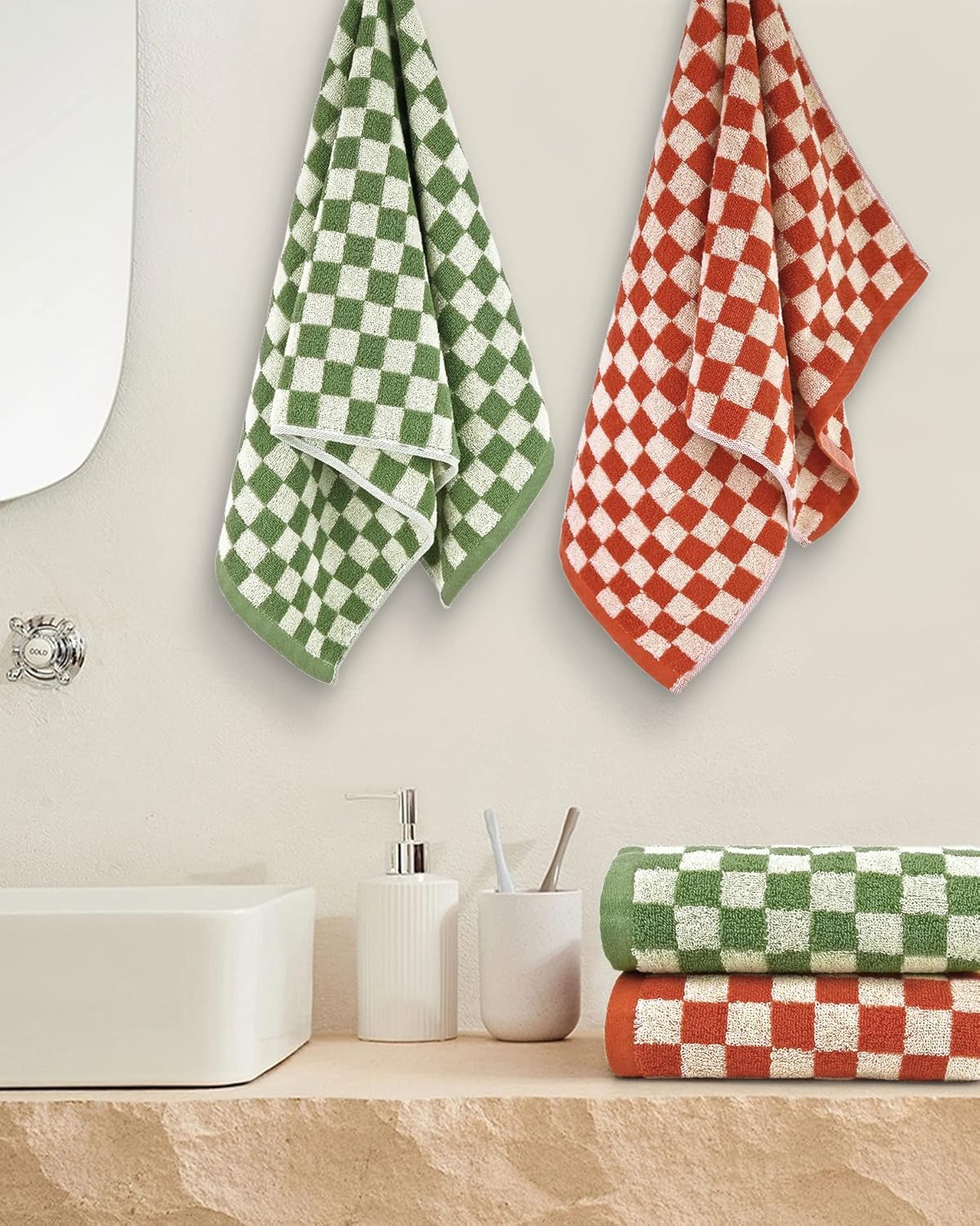 Juego de 6 toallas de baño a cuadros, 2 toallas de ducha, 4 toallas de mano, toalla suave y absorbente para baño, gimnasio, cocina