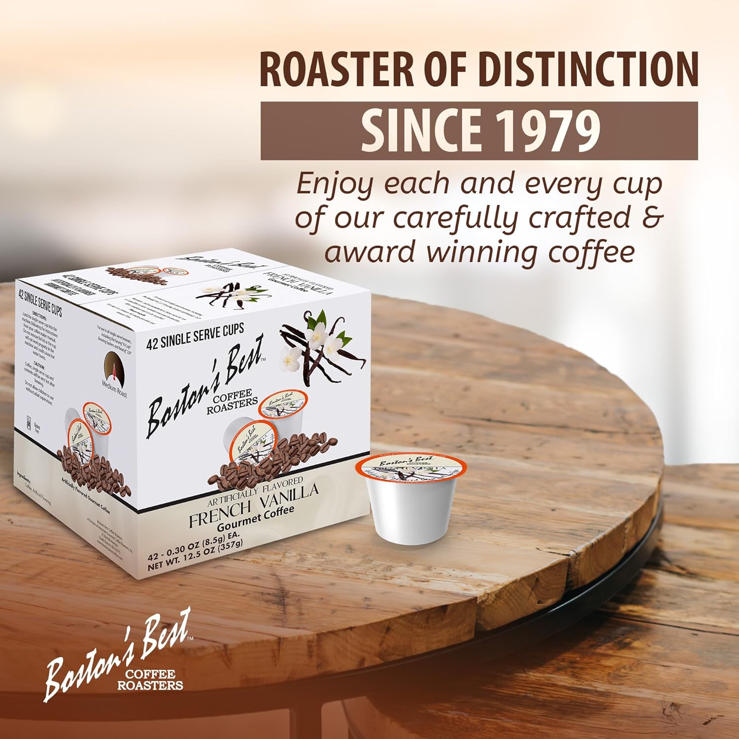 Boston’s Best Café gourmet  Café con sabor a vainilla francesa  tostado medio  Cápsulas de café de una sola porción, compatible con cafeteras Keurig