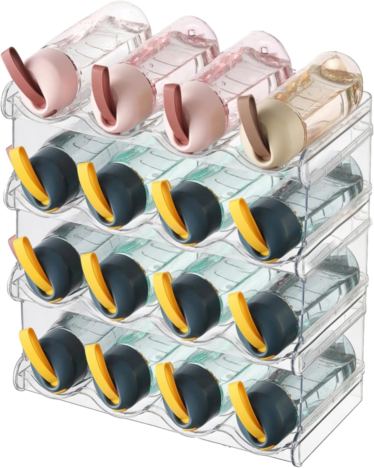 Zdesign Organizador de botellas de agua, soporte apilable de plástico para botellas de agua para gabinete, paquete de 4, despensa de cocina,
