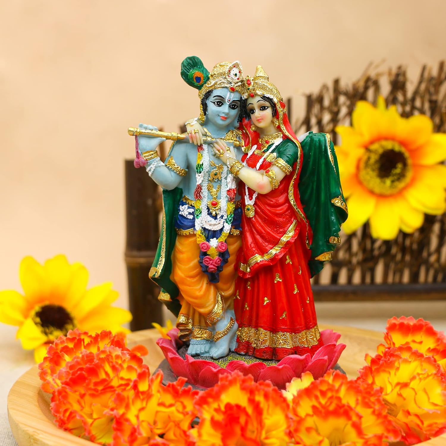 alikiki Estatua de Dios indio Radha Krishna  5.7 pulgadas de alto, diosa hindú Radha y Dios Krishna escultura India Murti, artículo para el hogar,