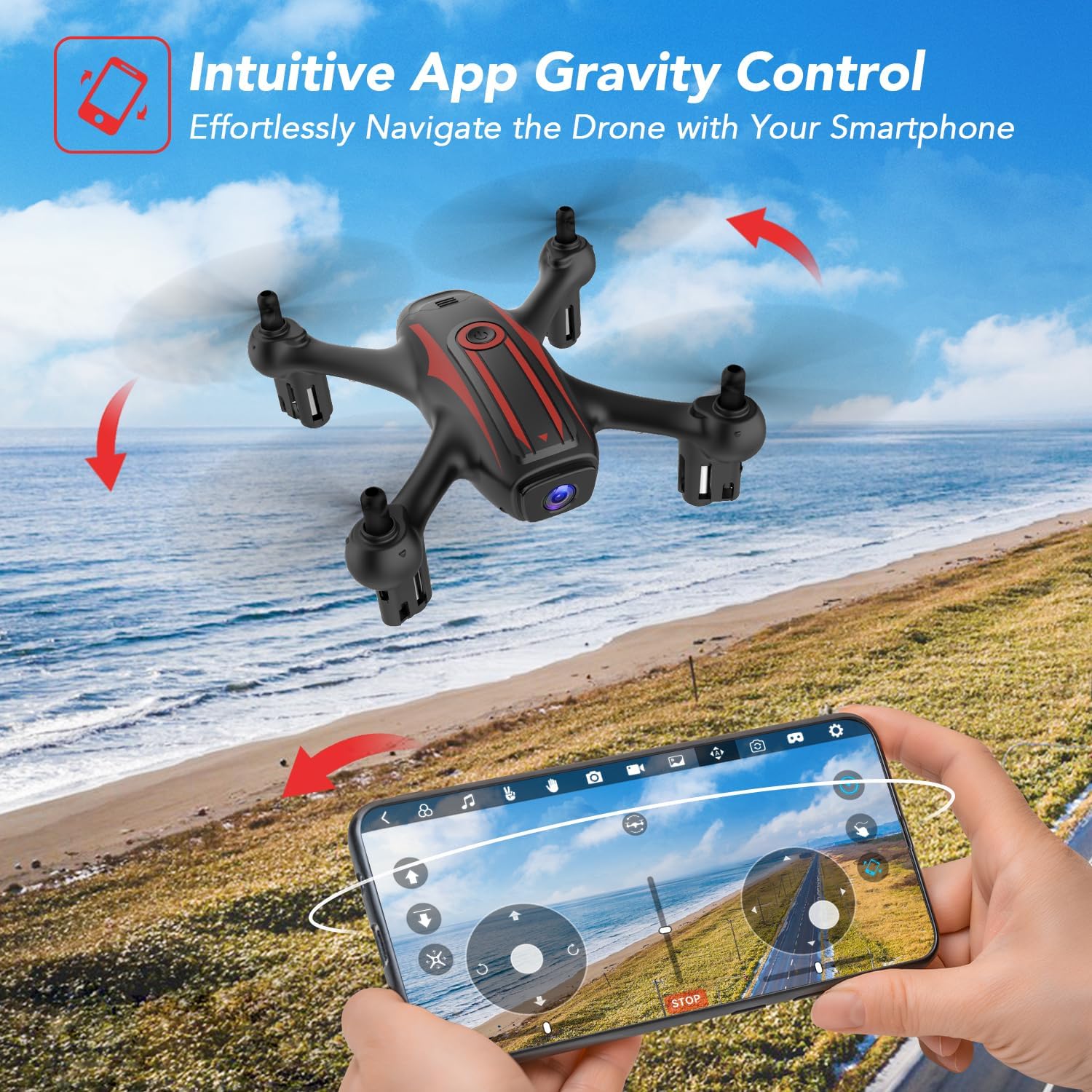 Elukiko Dron con cámara para adultos y niños, 1080P HD FPV WIFI Mini Drones, RC Quadcopter Helicóptero con 2 baterías, tiro para llevar, rotación de