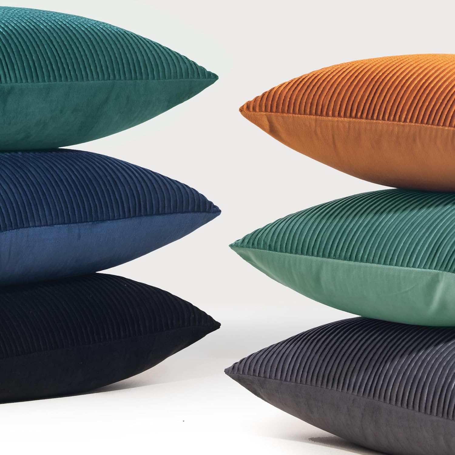 YCOLL Juego de 2 fundas de almohada naranja quemado de 20 x 20 pulgadas con patrón de rayas de terciopelo, almohadas suaves para decoración del