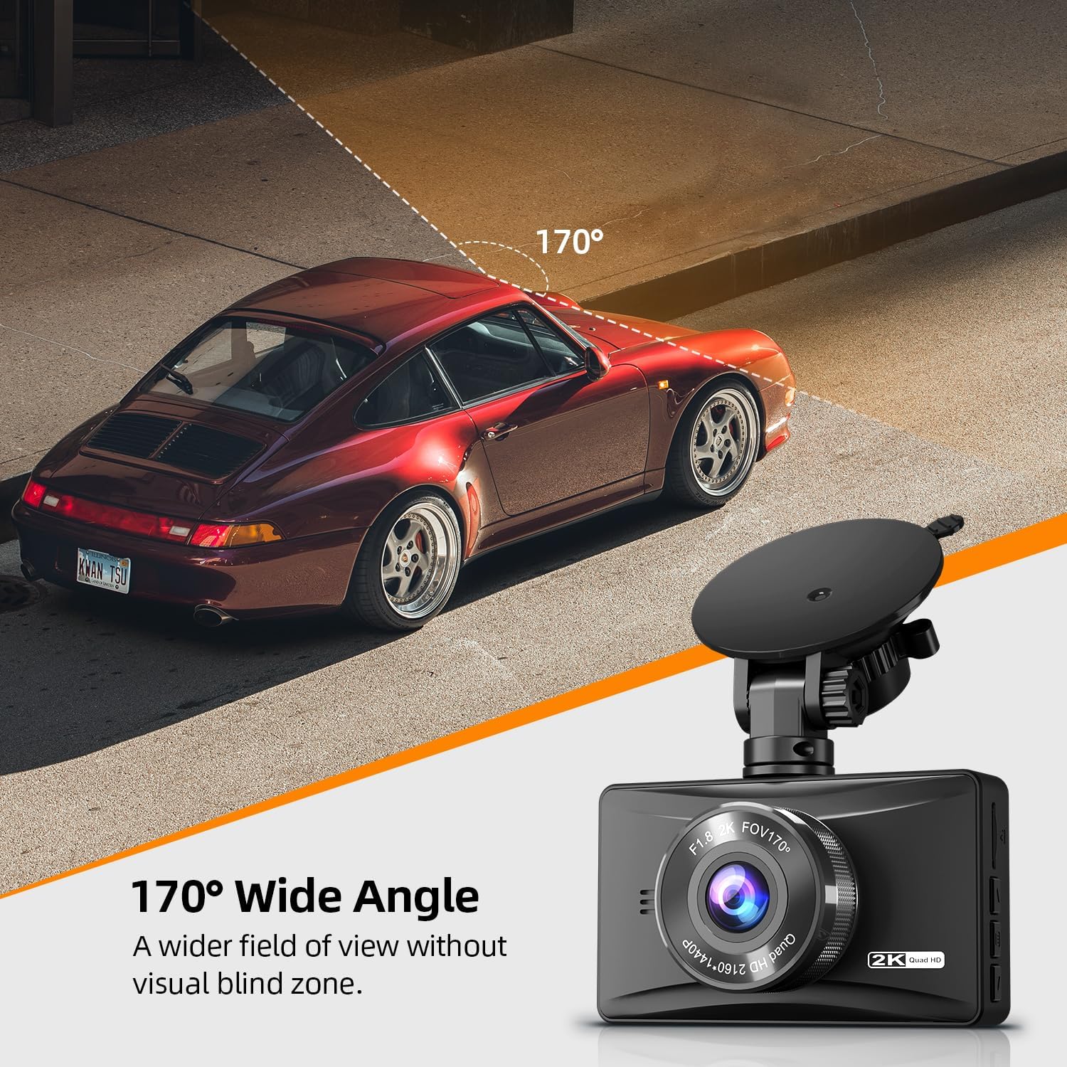 Dash Cam frontal 2K con tarjeta SD de 64 GB 1440P Quad HD Cámara de tablero para autos Pantalla IPS de 3 pulgadas, grabadora de conducción con