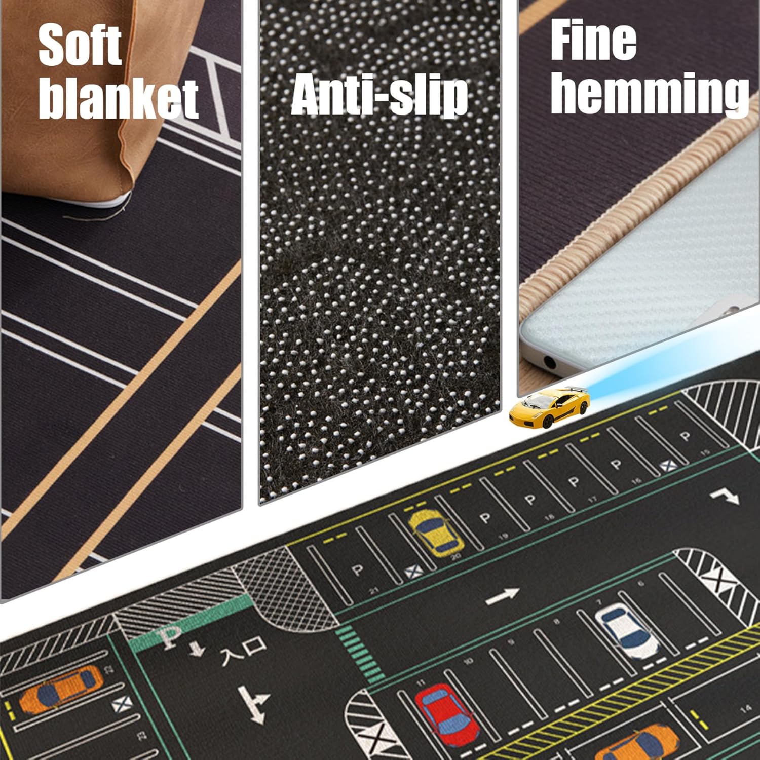 Alfombras de coche para niños, 32 x 47 pulgadas, suaves y absorbentes, alfombra de juego para niños, alfombra antideslizante con respaldo de goma,