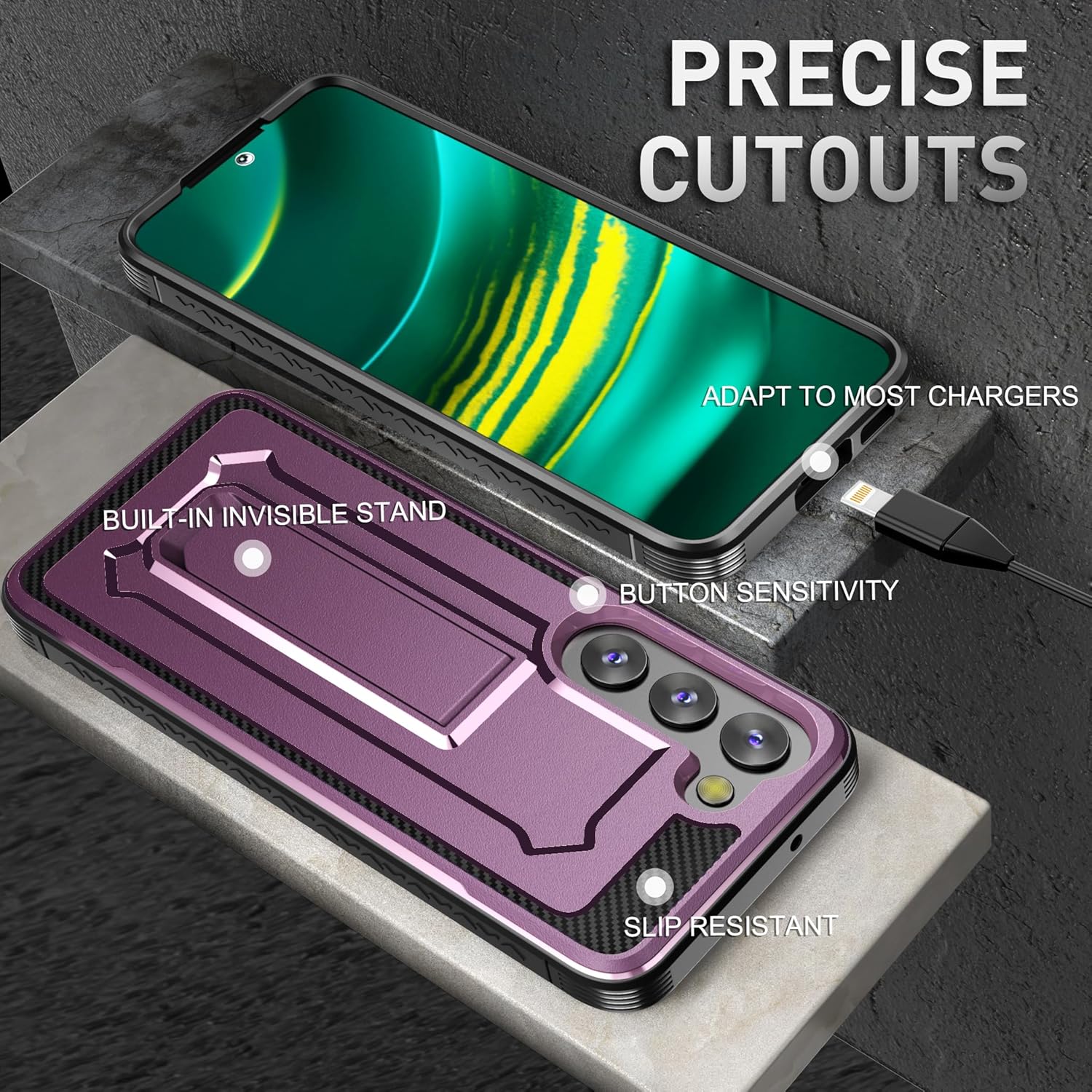 Funda diseñada para Samsung Galaxy S23 con protector de pantalla, resistente funda protectora militar para teléfono Samsung Galaxy S23, soporte