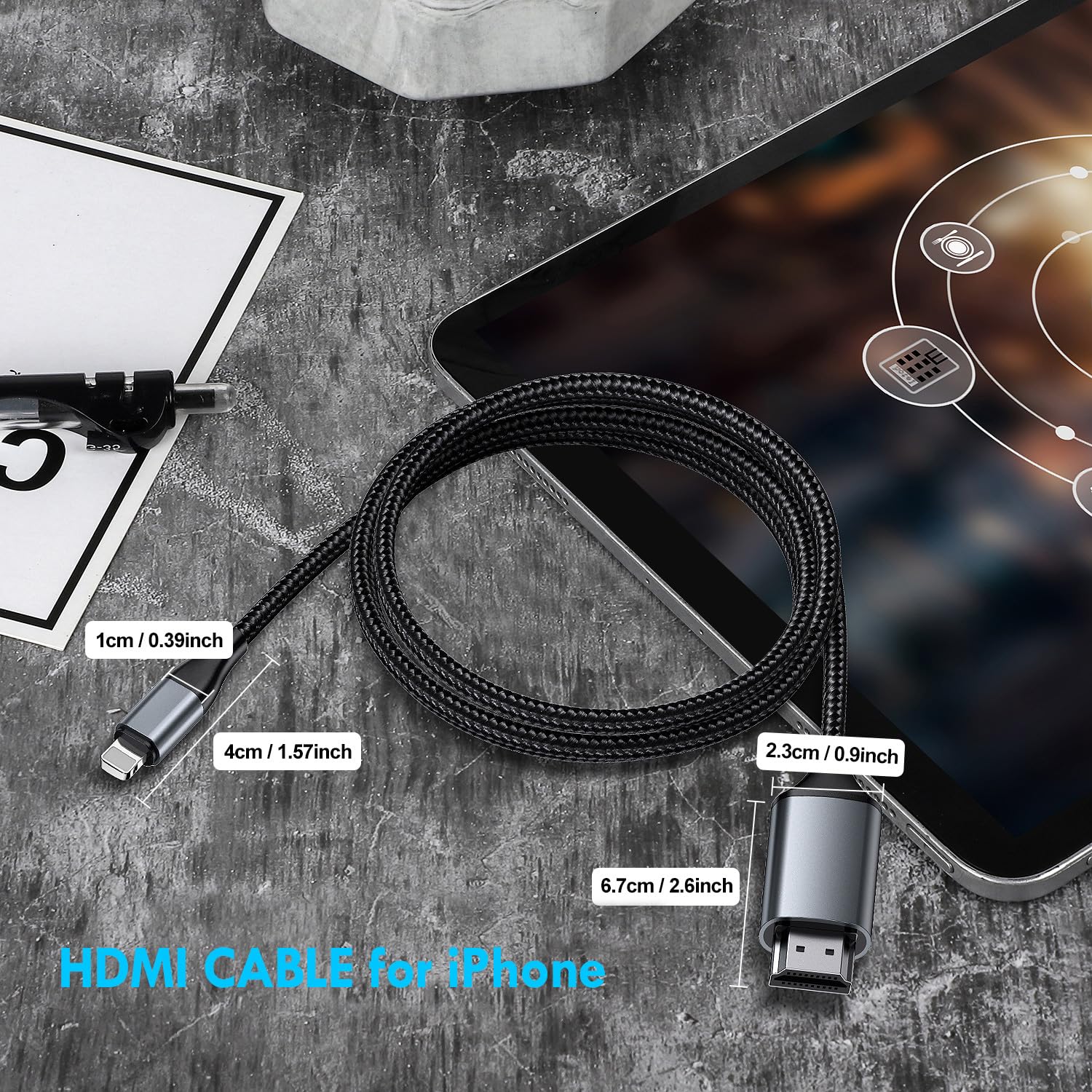 Adaptador Lightning a HDMI  Cable HDMI para iPhone a TV  Compatible con iPhone 14, 13, 12, 11 y salida de YouTube a TV  con pantalla HD de 1080P