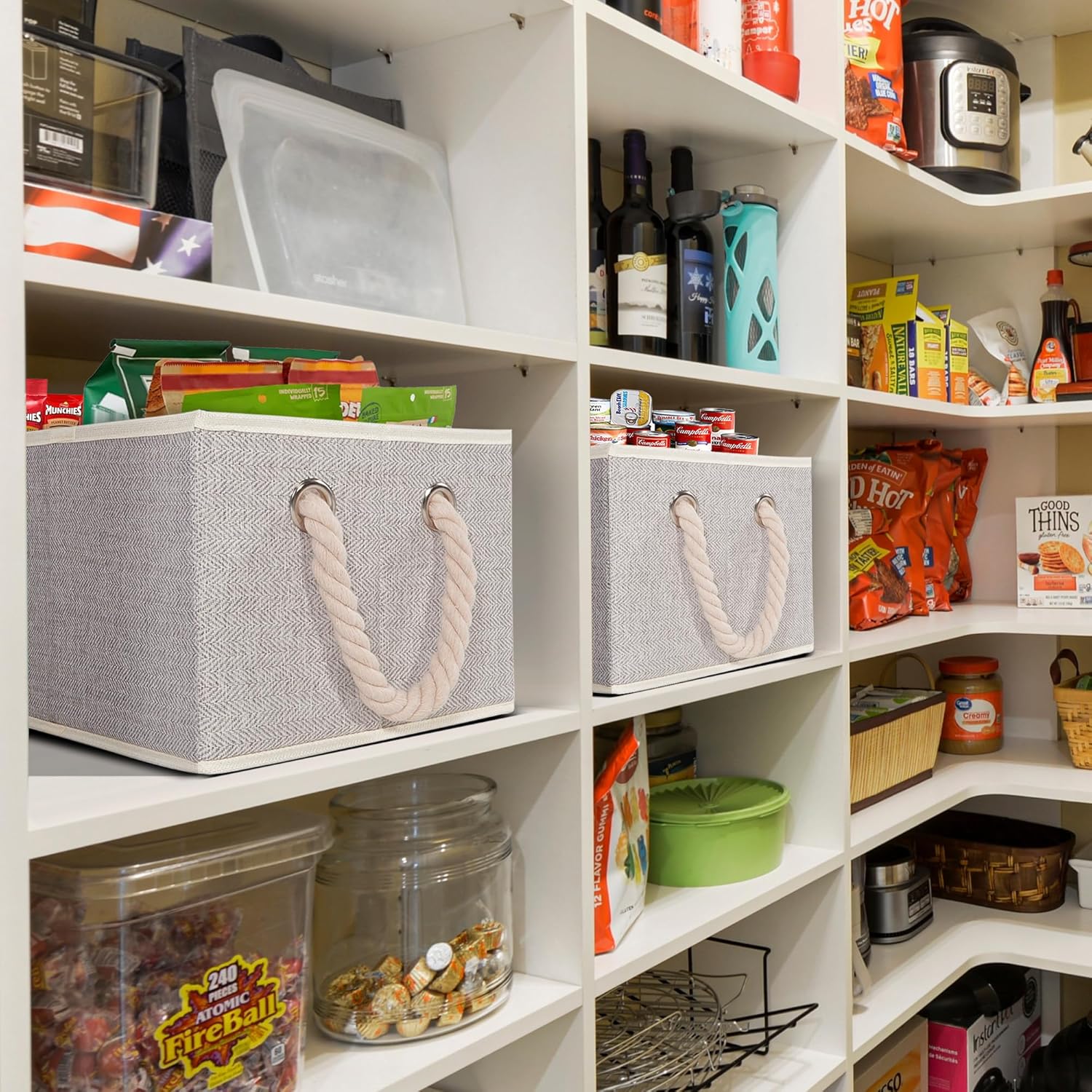 Contenedores de almacenamiento plegables con asas, cestas de almacenamiento decorativas para organizar estantes, cajas de almacenamiento resistentes