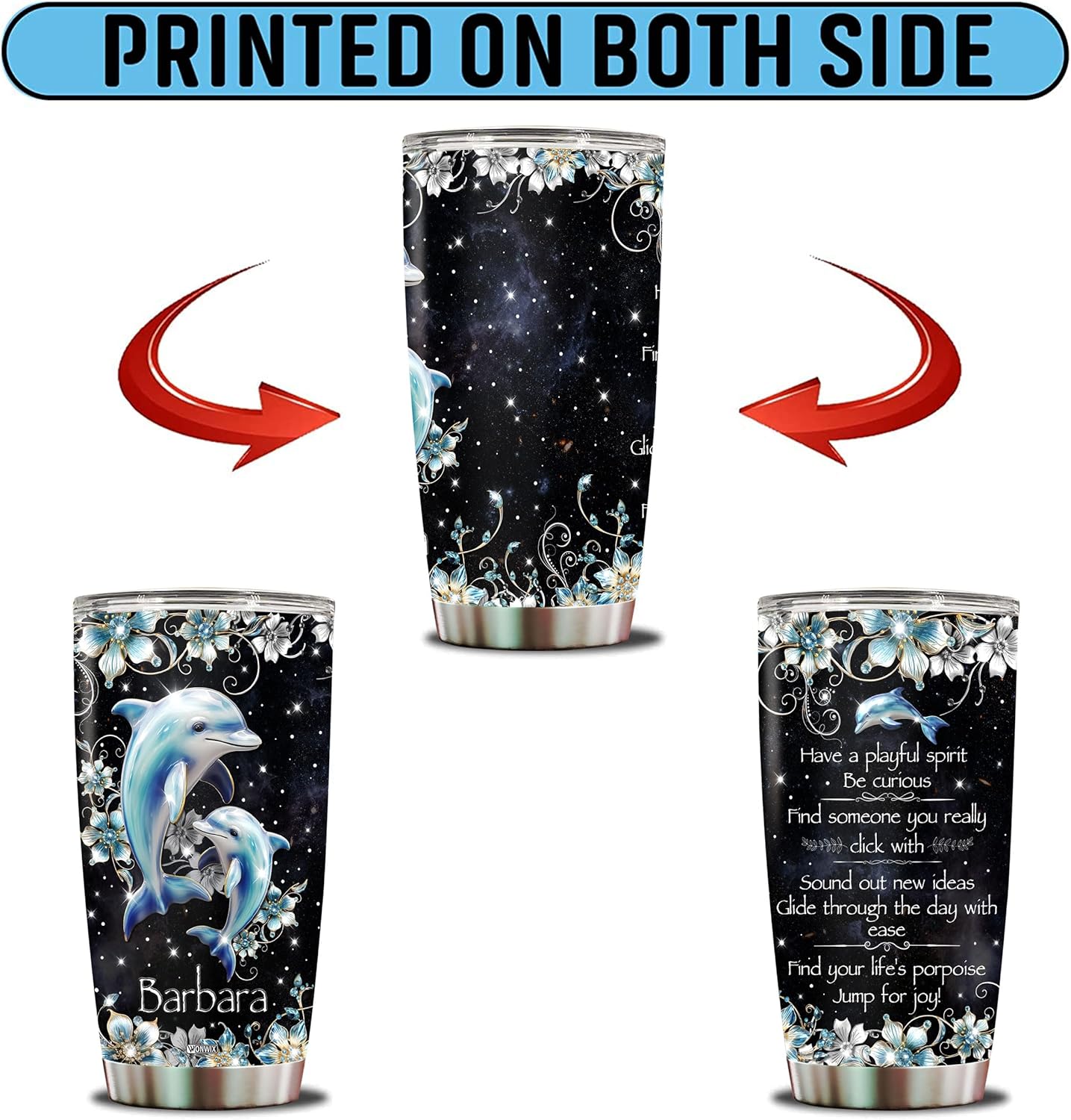 Regalos personalizados de delfines para niñas y mujeres, mamá, taza de café aislada de acero inoxidable de 20 onzas, taza de viaje, vaso térmico con