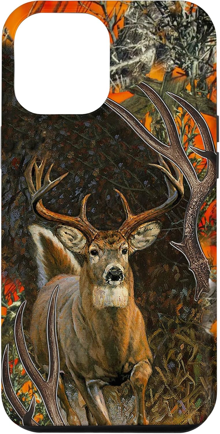 Funda para iPhone 12 Pro Max Caza de Ciervos Camo Naranja, Deer Skull Hunters